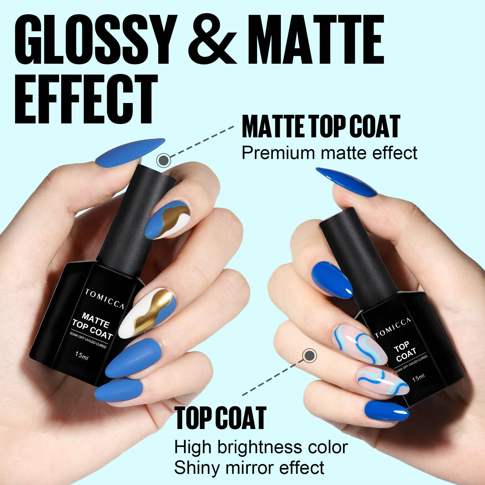 TOMICCA 15ml Matte Top Coat Base Coat Vernis Semi Permanent Set UV LED Nail Art Manicure