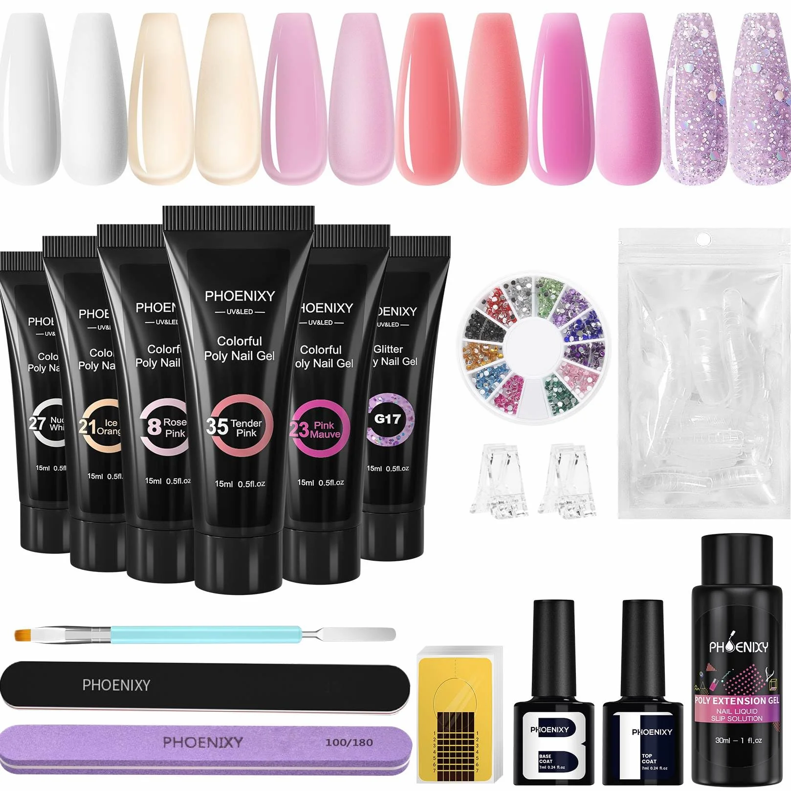 Kit Ongle Gel UV Complet 6 Couleurs 15 ml Rose Nail Art Manucure Débutantes DIY