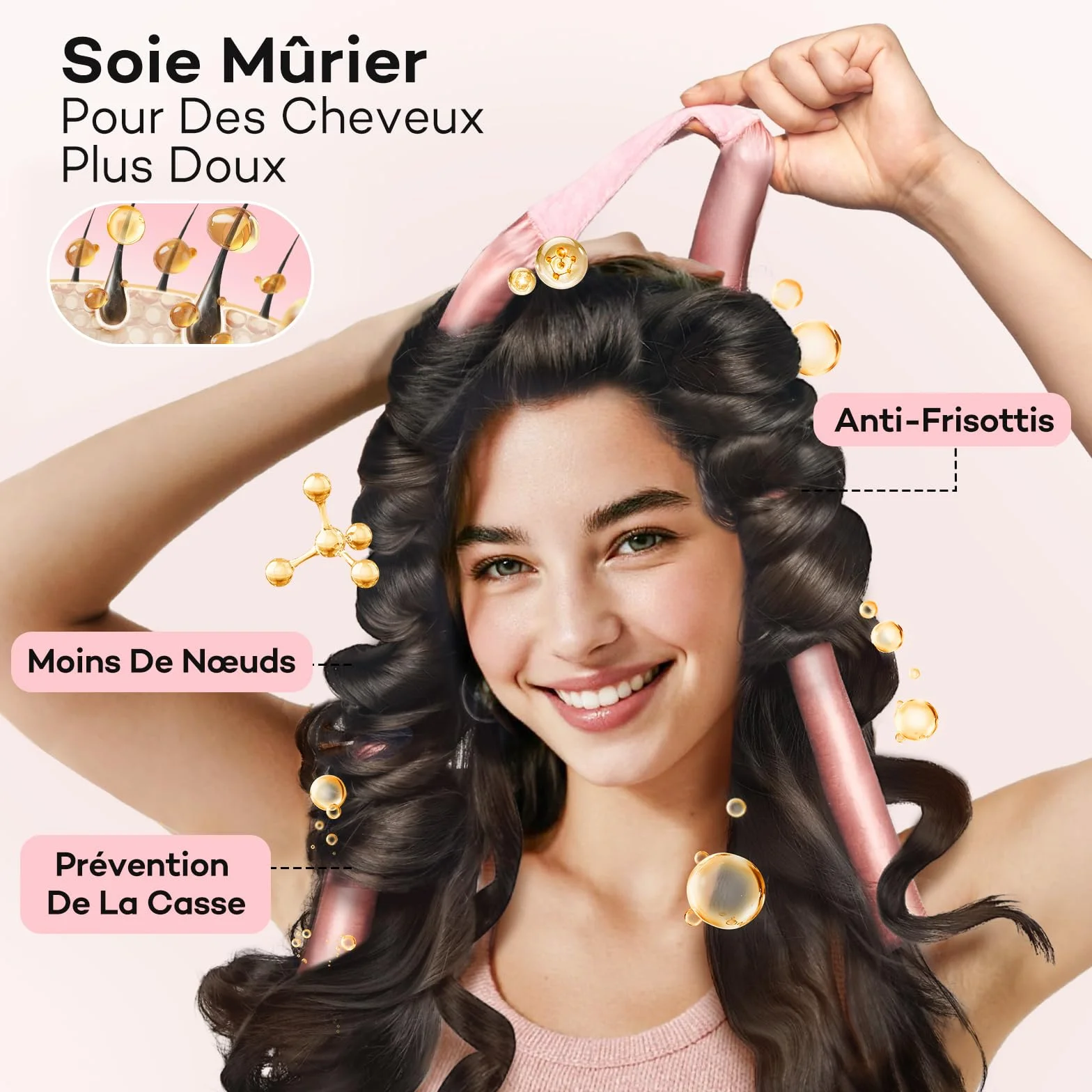 Umisleep Tresseur Sans Chaleur,Set de Boucles en Soie Protège les Cheveux,Tresseur de Boucles 99cm pour la Nuit,Bande DIY pour Boucles Sans Chaleur pour Cheveux Longs (Rose)