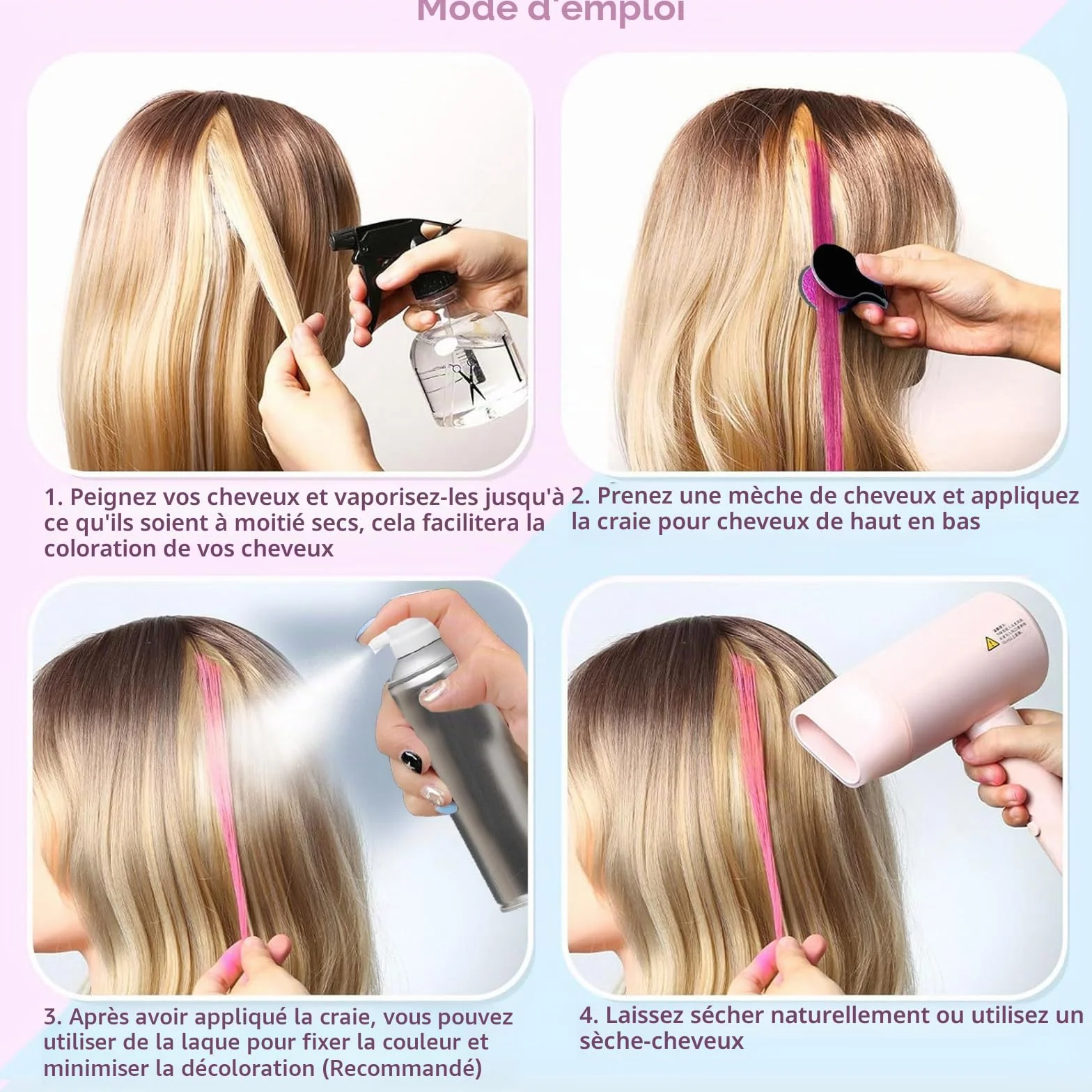 Craie Cheveux Colorées Lot de 10 pour Filles, Teinture Temporaire Cheveux, Cadeaux Enfants