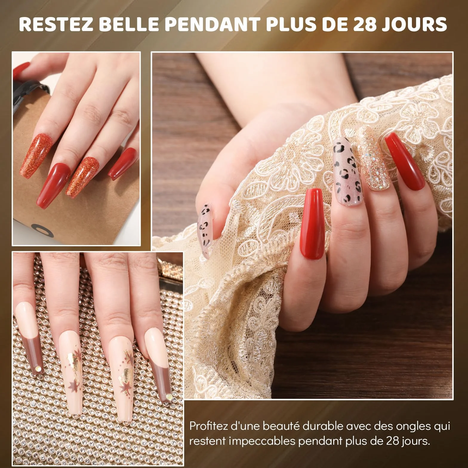 Aokitec Poudre à tremper 6 couleurs, poudre à ongles, nail art, ongles français, pas besoin de lampe