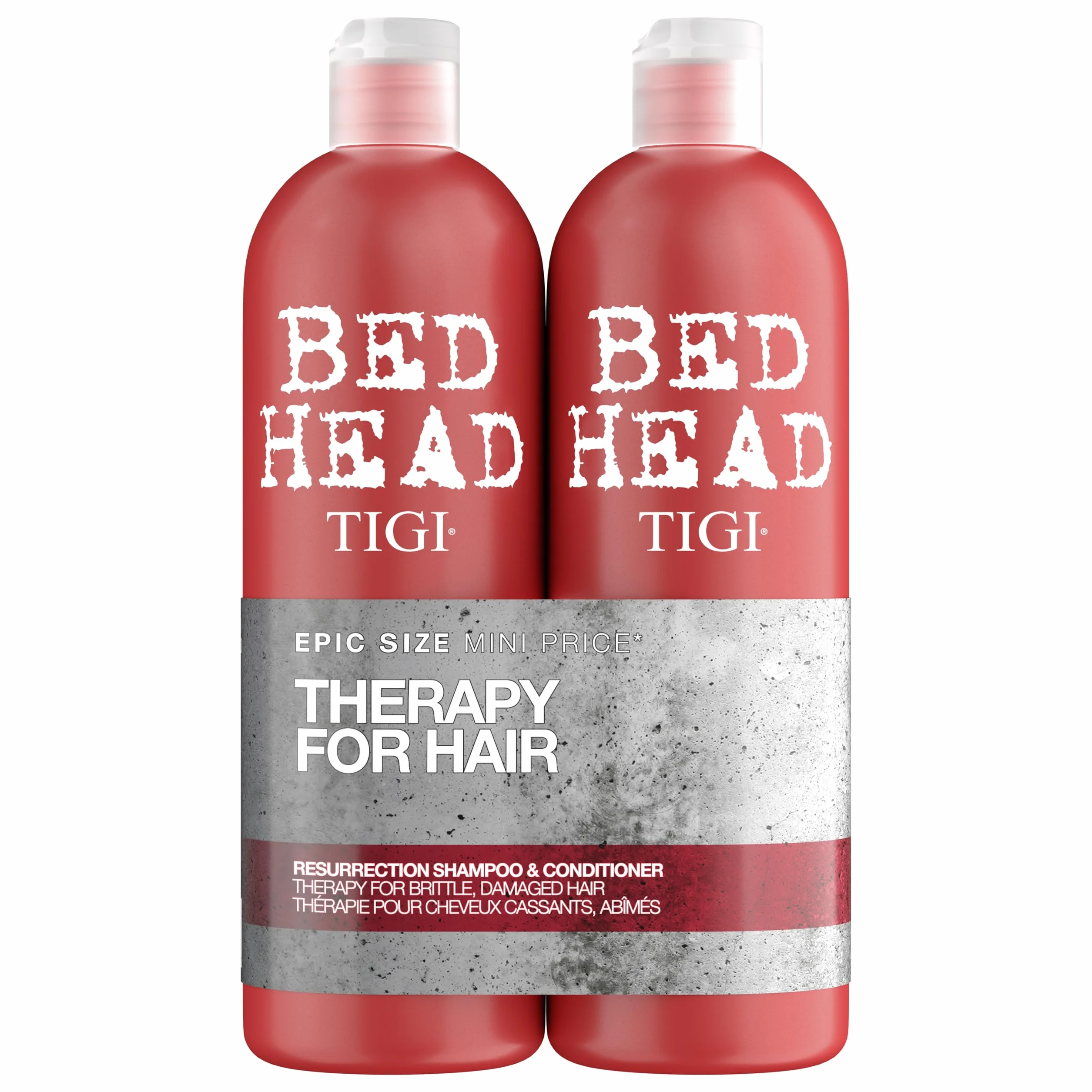 Bed Head by TIGI Resurrection Shampoo & Conditioner Set, duo shampoing et après-shampoing réparateur 2 x 750 ml pour cheveux secs et abîmés, hydratation et protection couleur