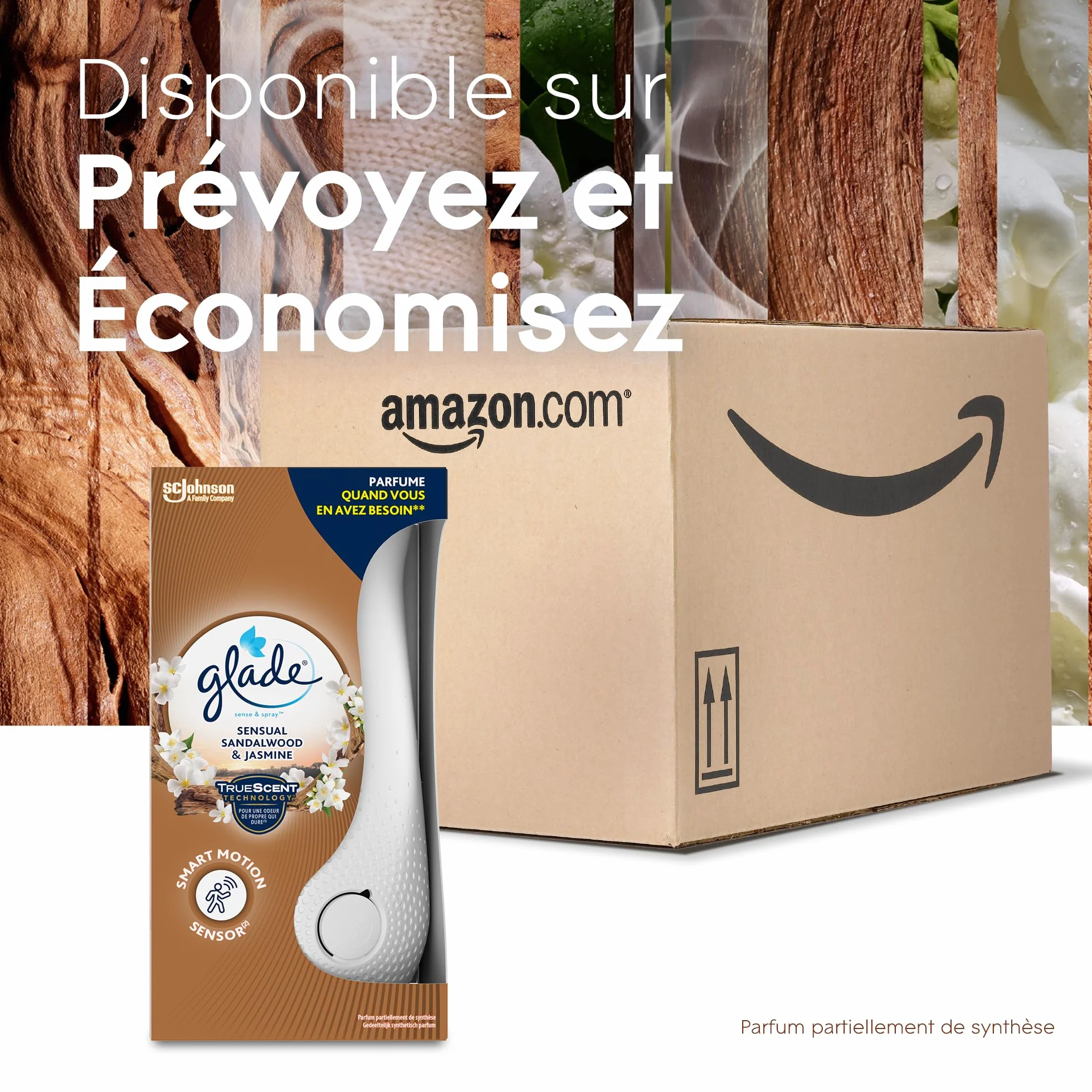 Glade Sense et Spray Diffuseur à Détection de Mouvement - Sensual Sandalwood & Jasmine - 1 Diffuseur et 3 Recharges 18ml