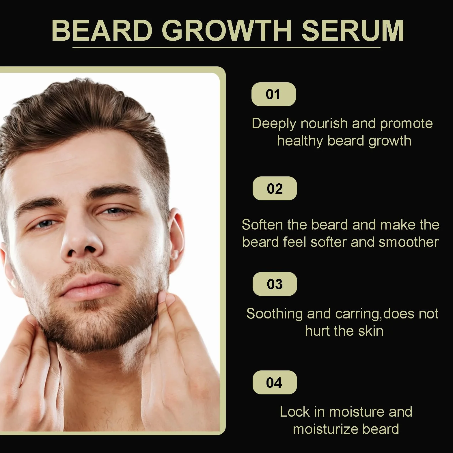 Huile de Croissance de Barbe avec Rouleau, Kit 2 Pièces pour Homme