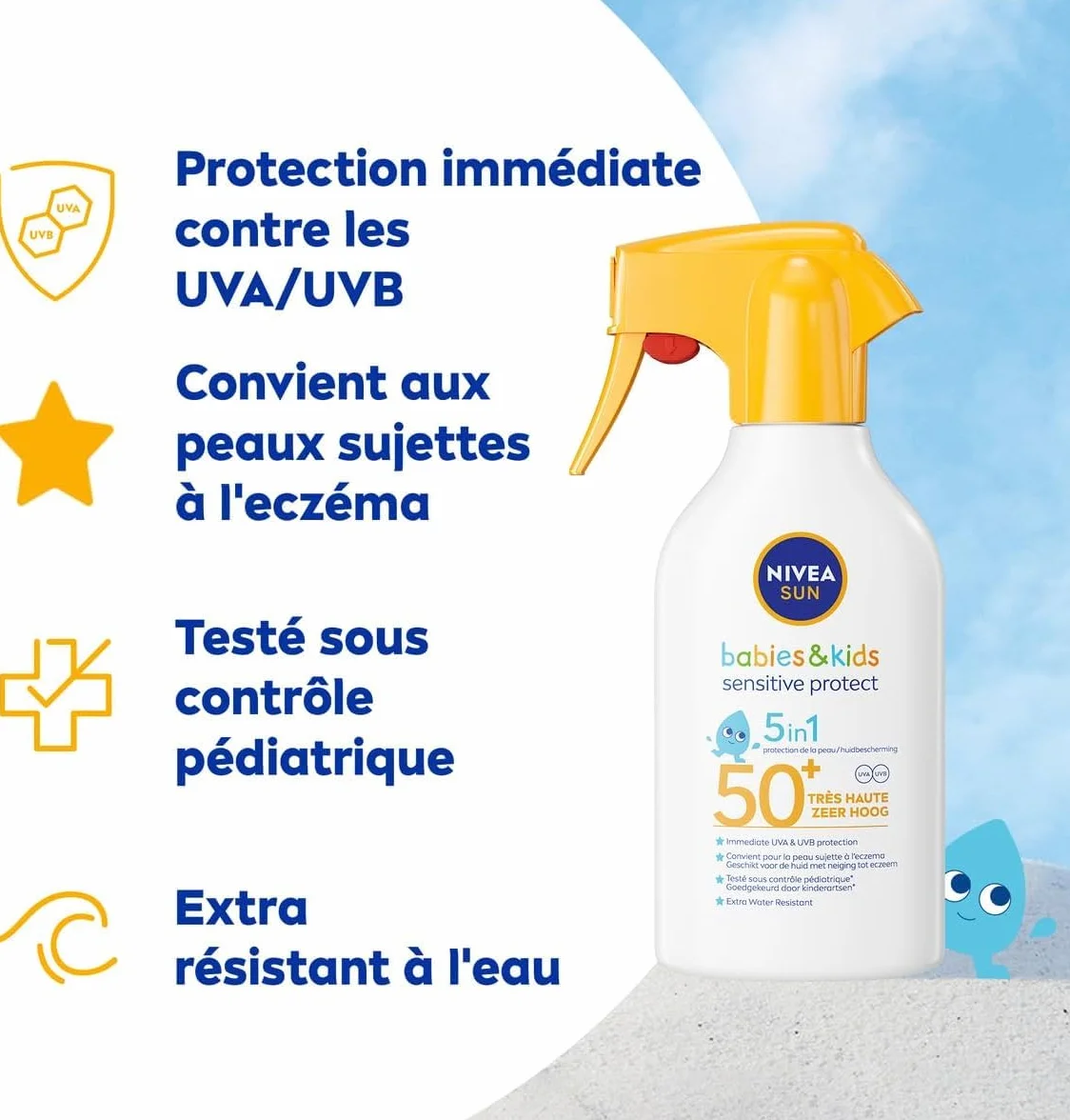 NIVEA SUN Spray Solaire Bébés & Enfants Sensitive Protect FPS 50+ 250 ml Protection Très Haute Ultra Résistant à l'Eau Crème Solaire