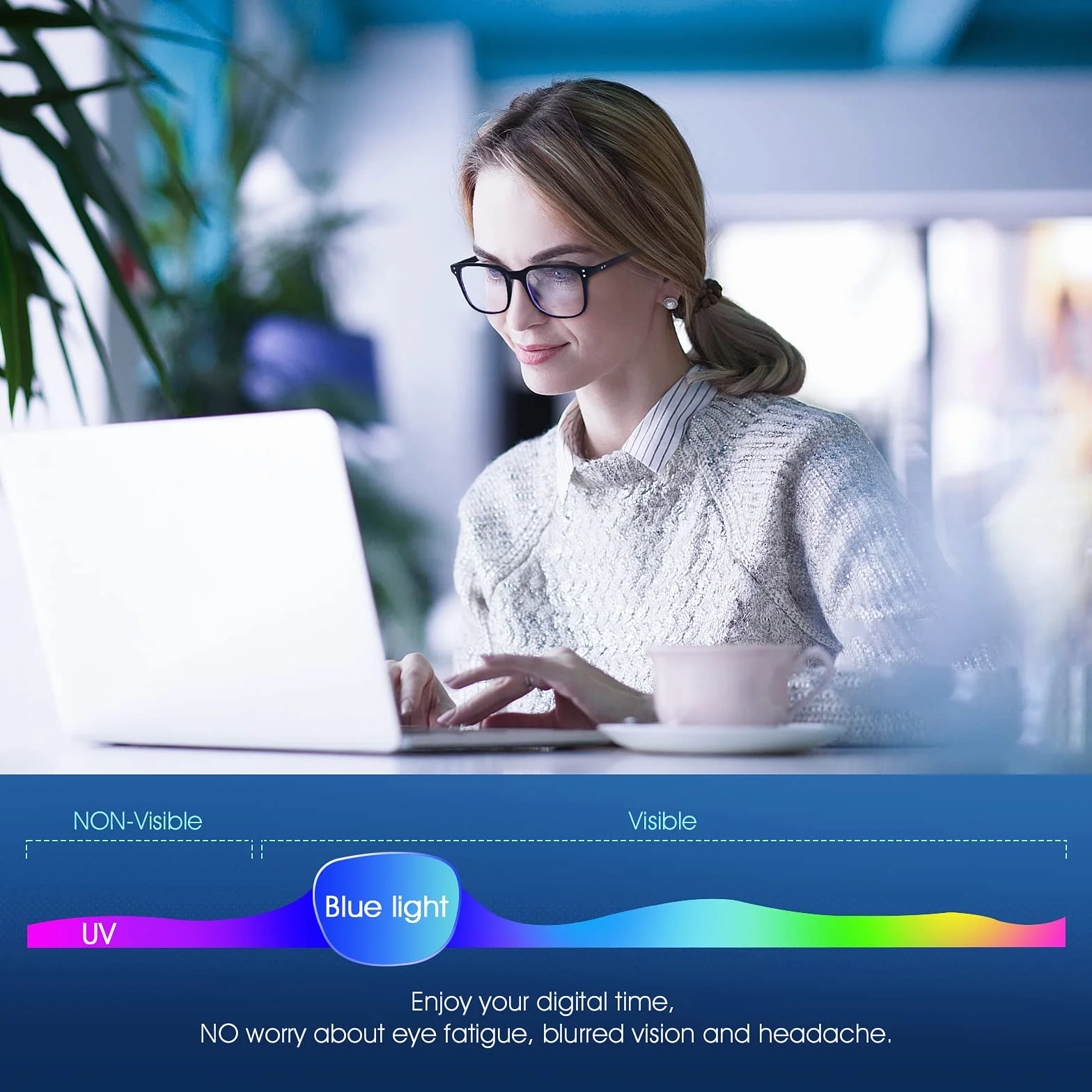 Lunette Anti Lumière Bleue à Verres Transparents Anti Fatigue Oculaire Filtre Anti UV pour Gaming PC
