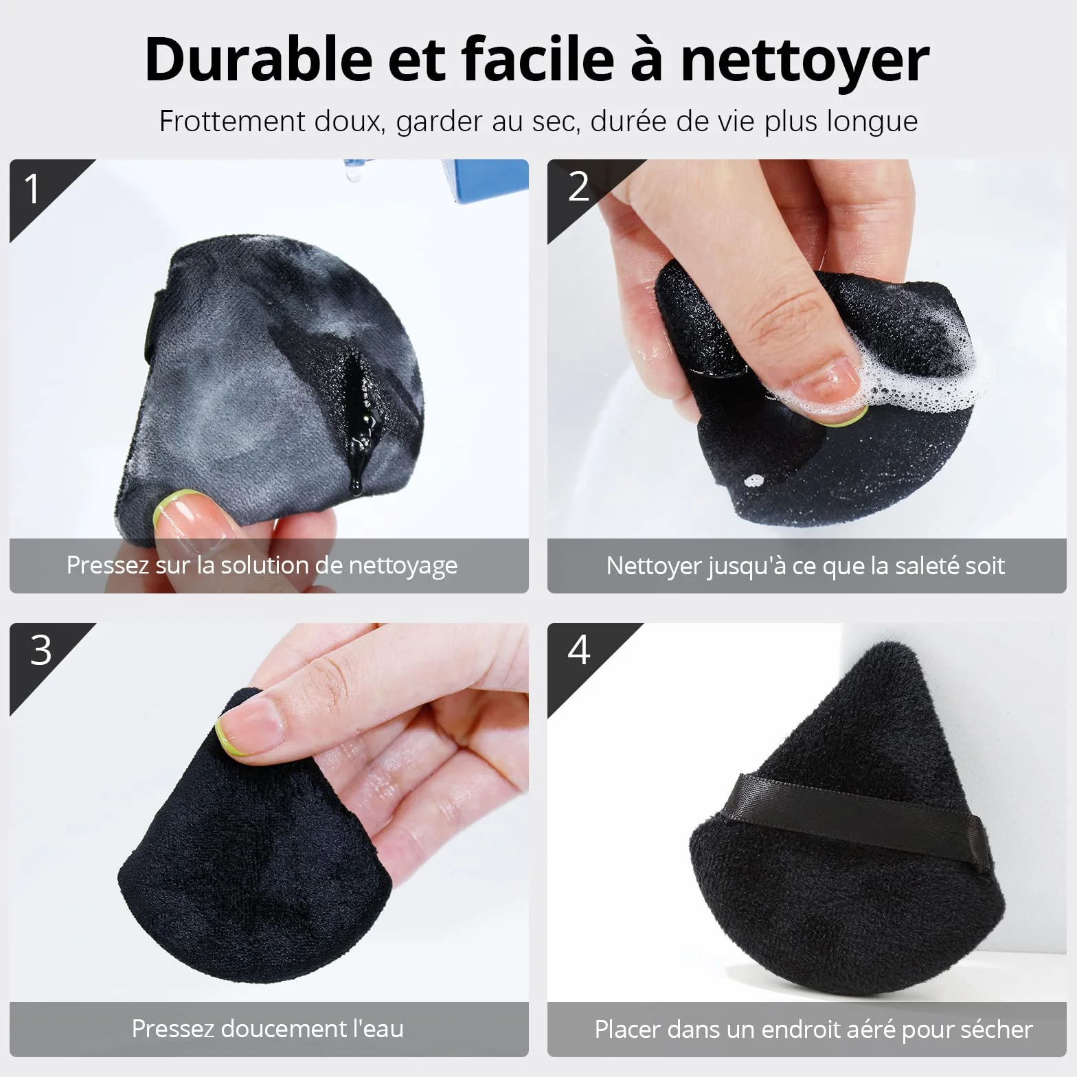 BEAKEY Triangle Houpette Maquillage Fond De Teint Éponge Poudre Douce (6 Pièces Noir)