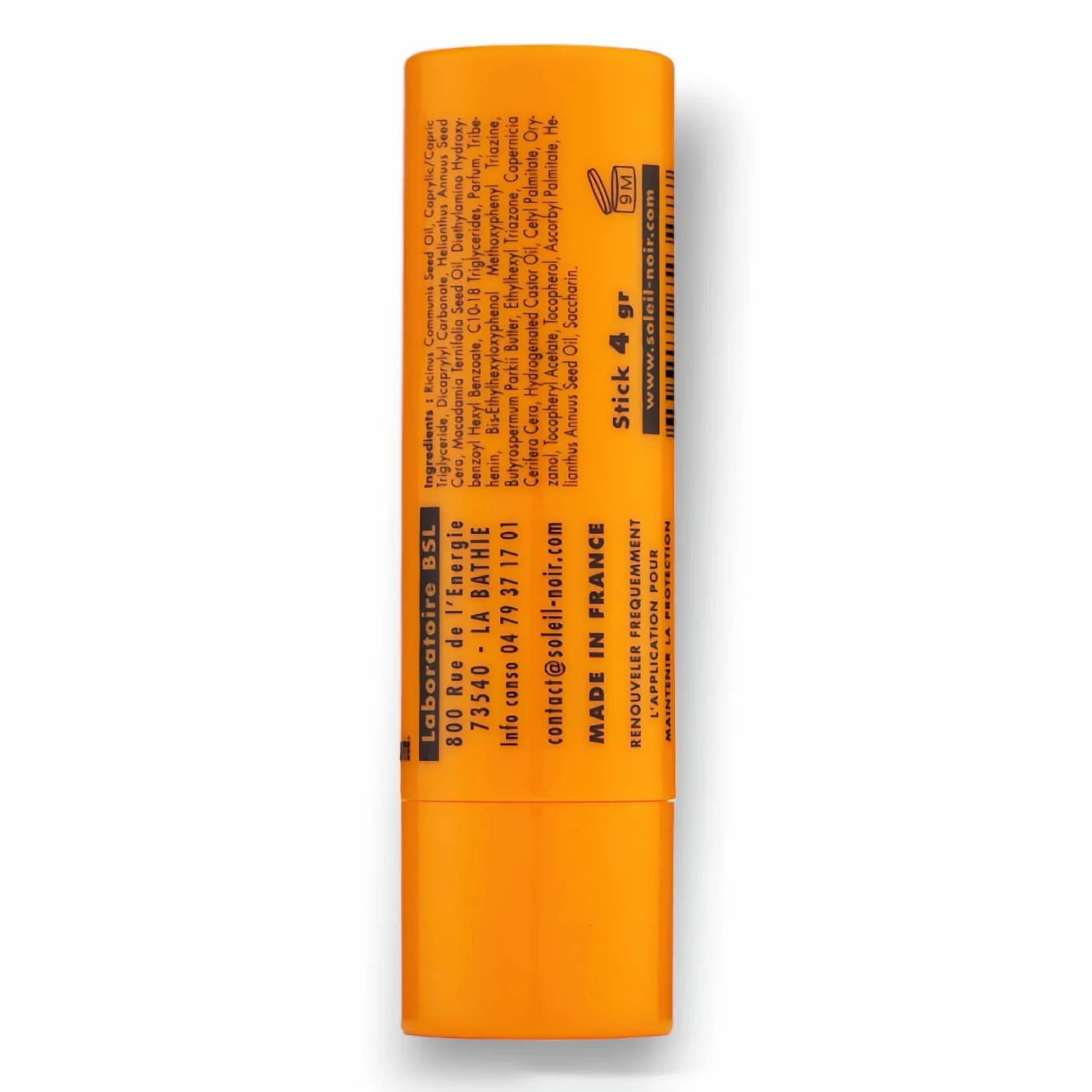 Soleil Noir Stick Lèvres Goût Mangue SPF 30 Haute Protection Solaire Nourrit Hydrate Protège Huile de Macadamia Beurre de Karité Fabrication Française 4g