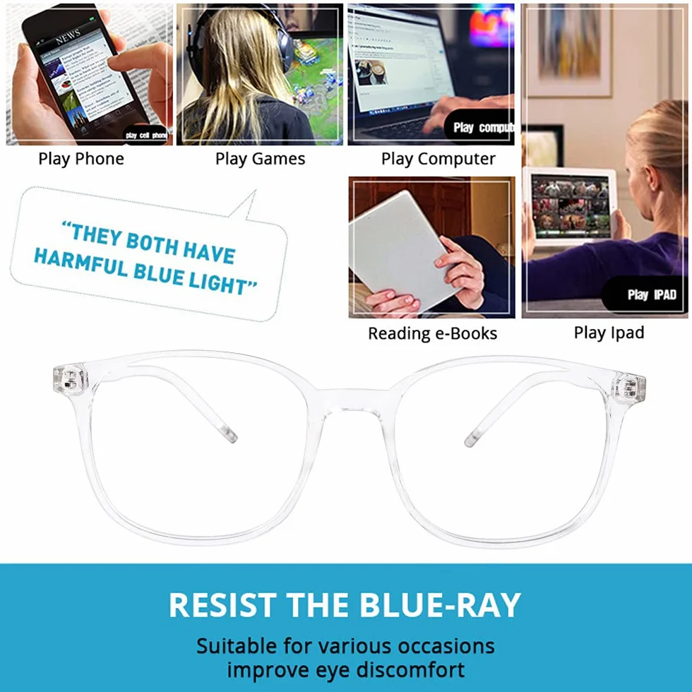 Lunettes Anti Lumière Bleue Gaming Ordinateur Monture TR90 Ultra Légère Verres Transparent Anti Fatigue Filtre UV400 Anti-rayonnement Homme Femme