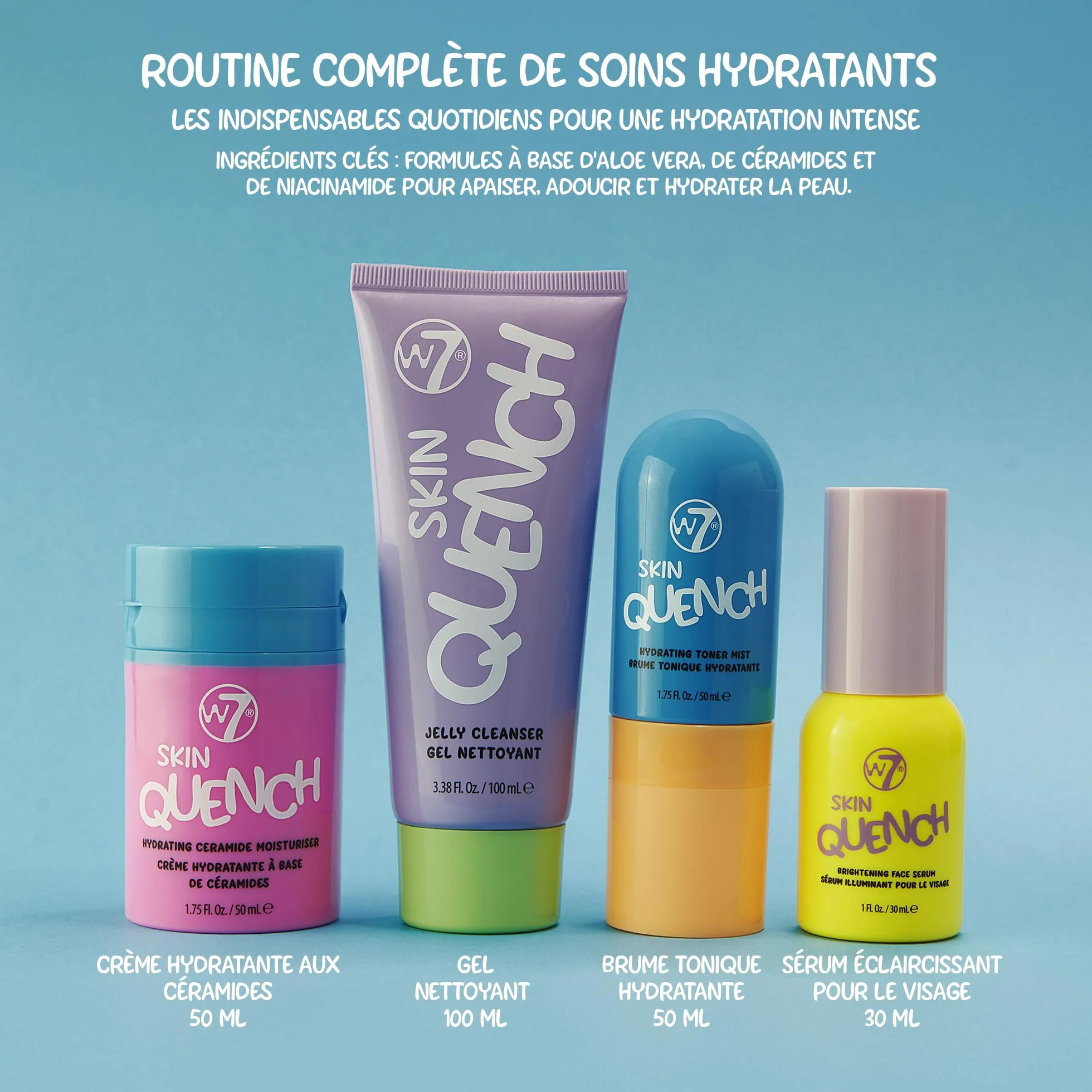Coffret Cadeau Soins Hydratants Aloe Vera Céramides Routine Complète W7 Skin Quench