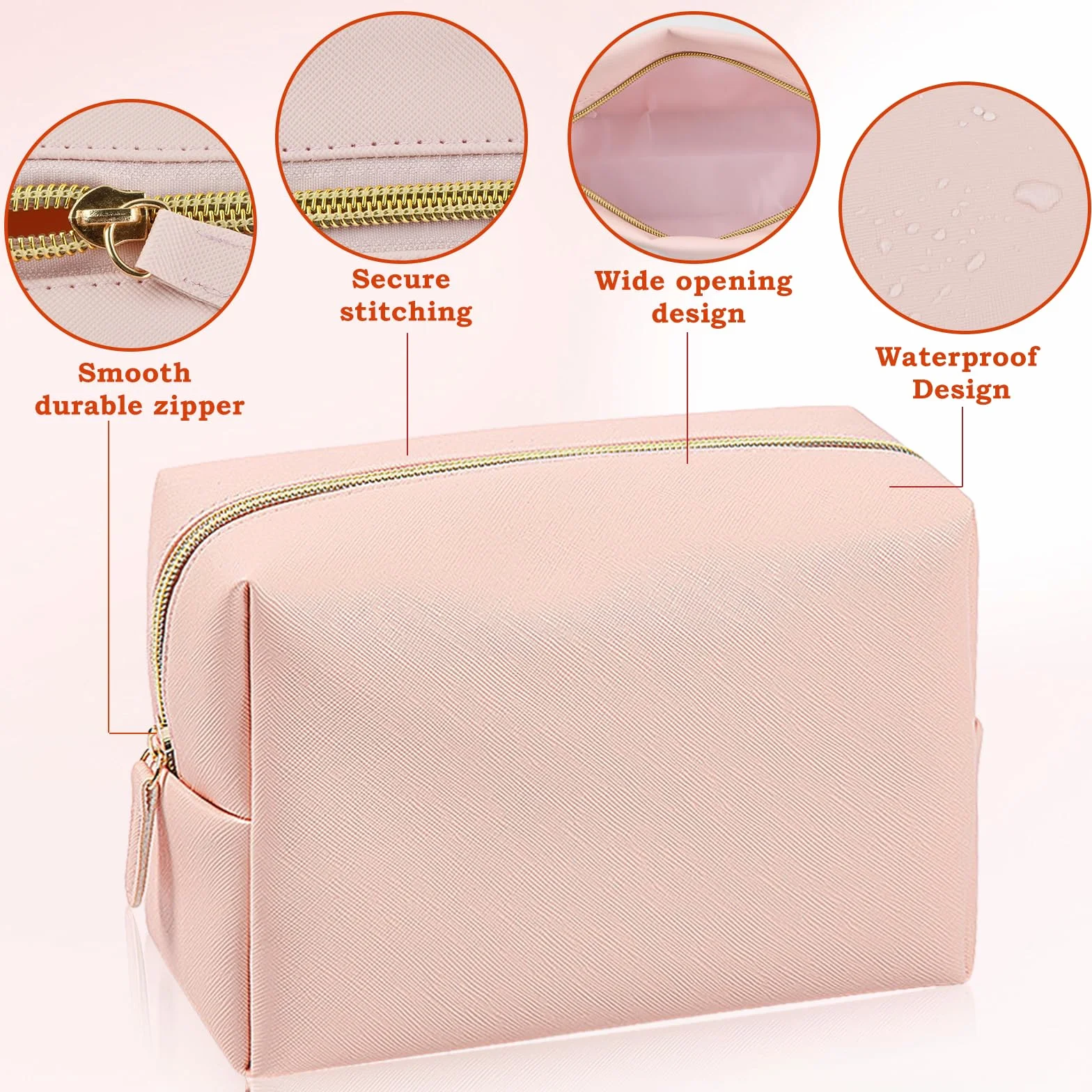 Trousse Maquillage PU Cuir Imperméable 2 Pièces Grande et Petite avec Fermeture Éclair Voyage Femme Homme