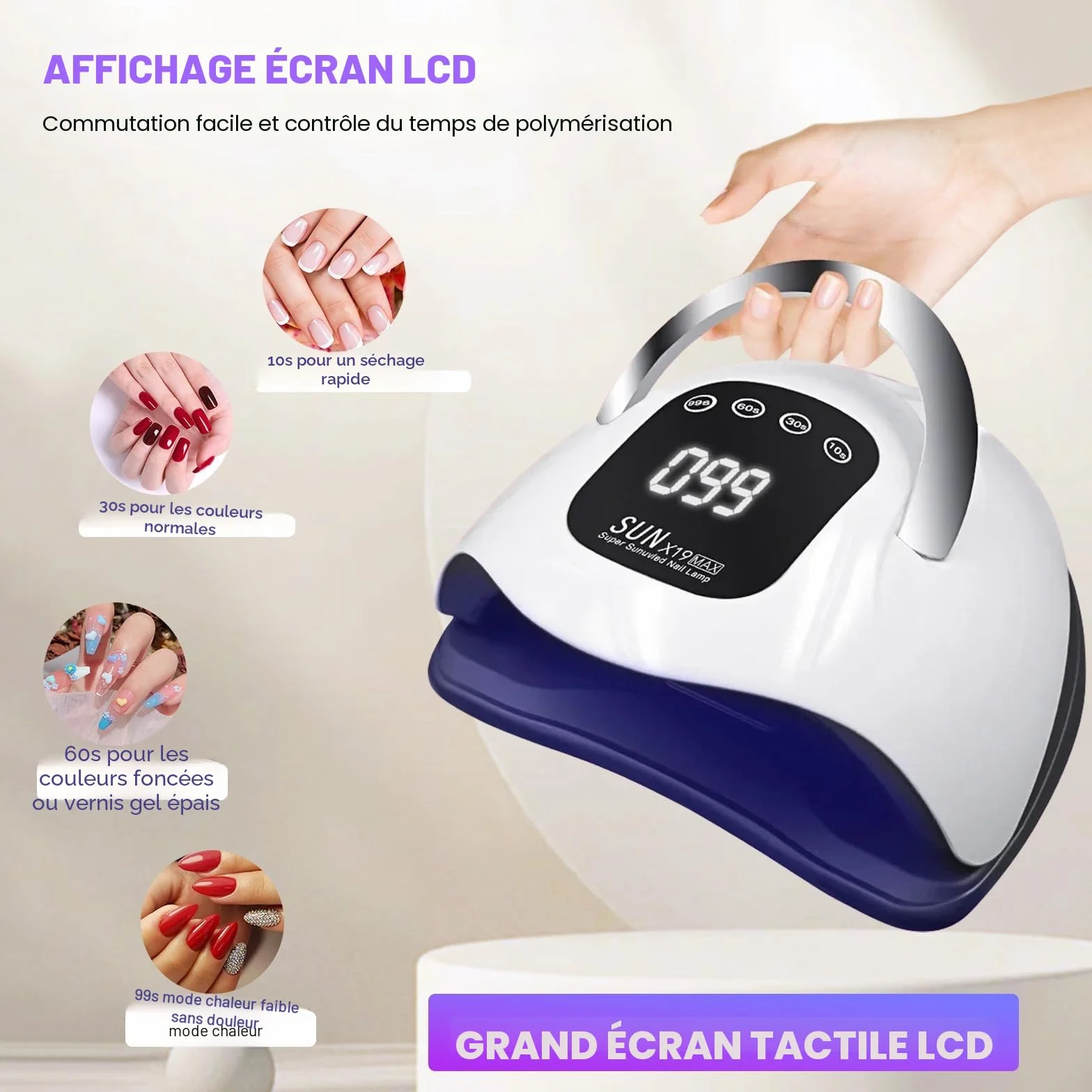 Lampe à ongles LED UV 320 W Séchoir à ongles gel avec 72 perles de lampe, écran tactile, 4 minuteries et capteur automatique, idéal pour salon de beauté, sèche-ongles pour