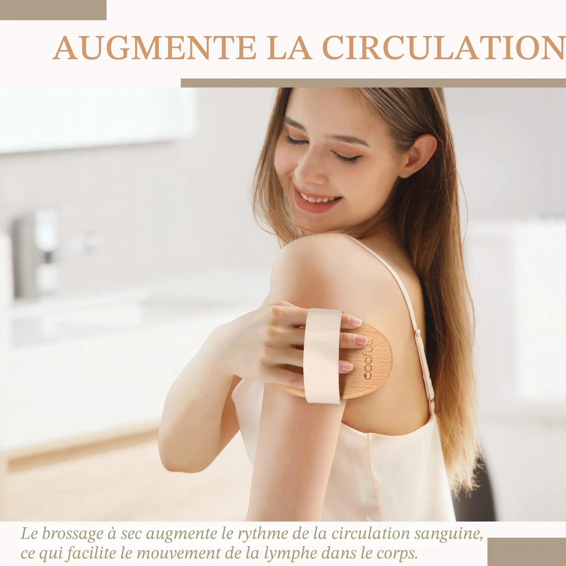 Brosse à sec pour le corps en bois de hêtre naturel 100% poils de sanglier anti-cellulite