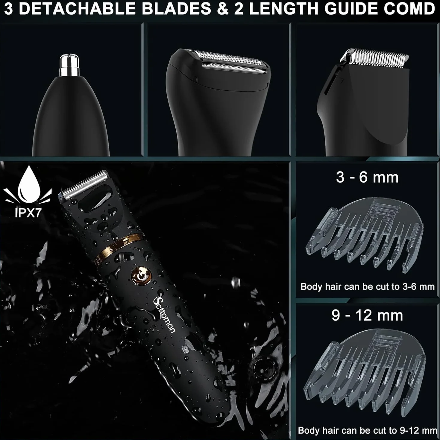 Tondeuse électrique 3 en 1 pour homme sans fil étanche