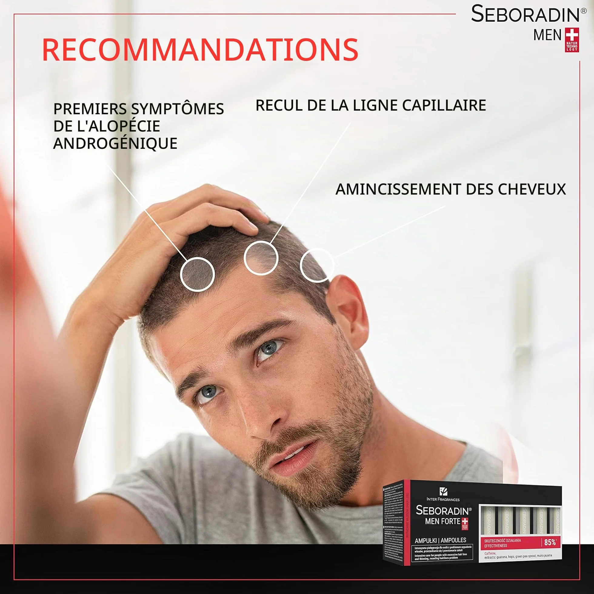 Seboradin Ampoules FORTE Anti-chutes Traitement Intensif Calvitie 14x5,5 ml Hommes