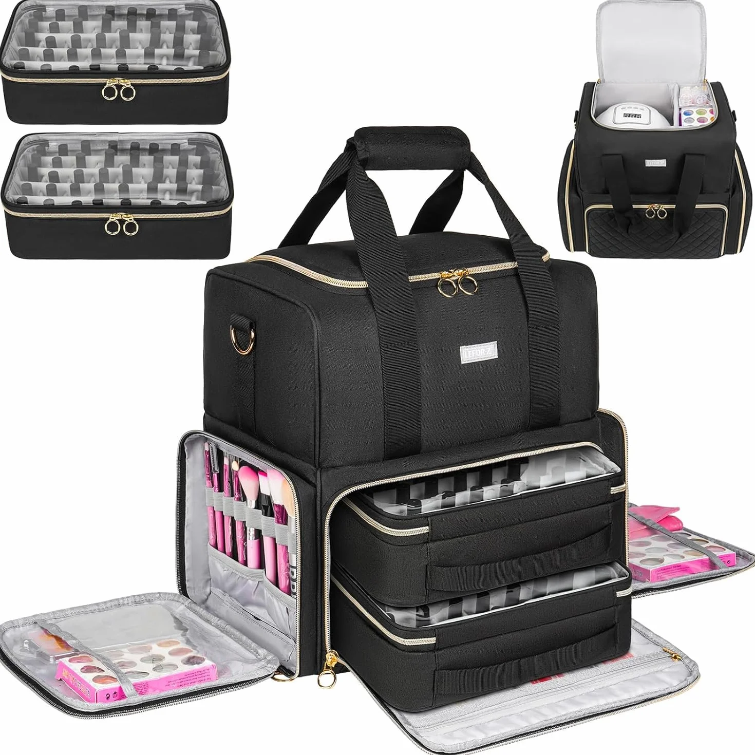 Organiseur de Vernis à Ongles Sac Rangement 80 Bouteilles 15 ML Lampe à Ongles Noir