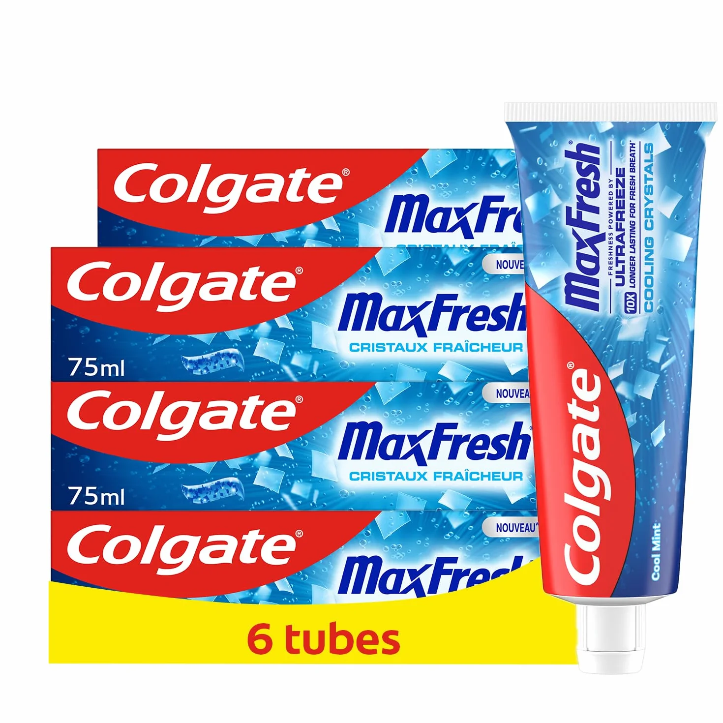 Colgate Max Fresh Cristaux Fraîcheur Dentifrice Menthe Fraîche Lot de 6 x 75ml