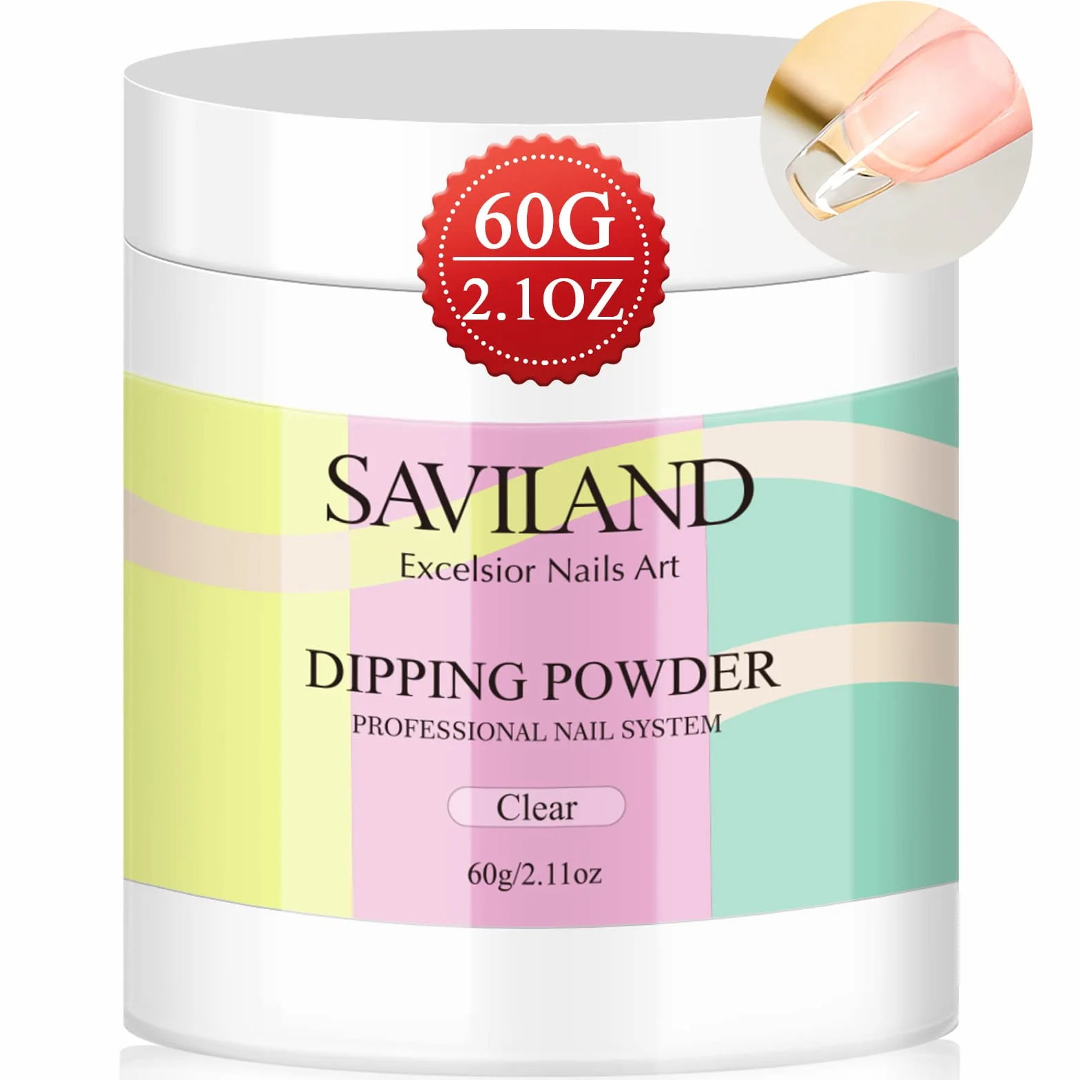 Saviland Poudre de trempage transparente 60 g – Flacon grand pour nail art