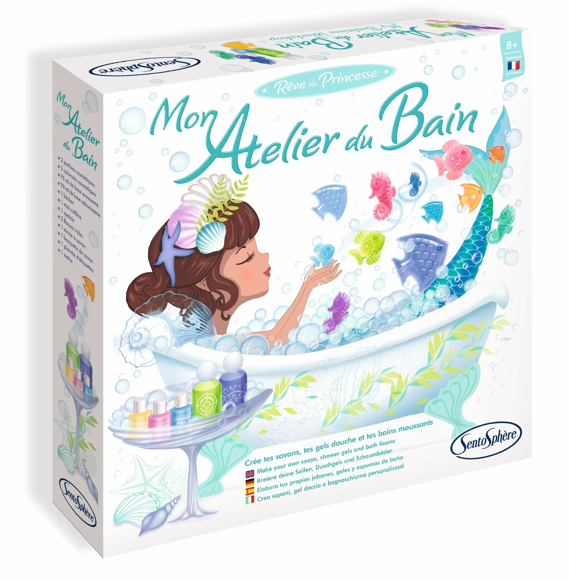 Sentosphère – Mon Atelier du Bain - Création de savons, gels douche et bains moussants - Kit DIY Cosmétique - Laboratoire Créatif - Rêve de Princesses - A partir de 7 ans - Fabriqué en France - 143