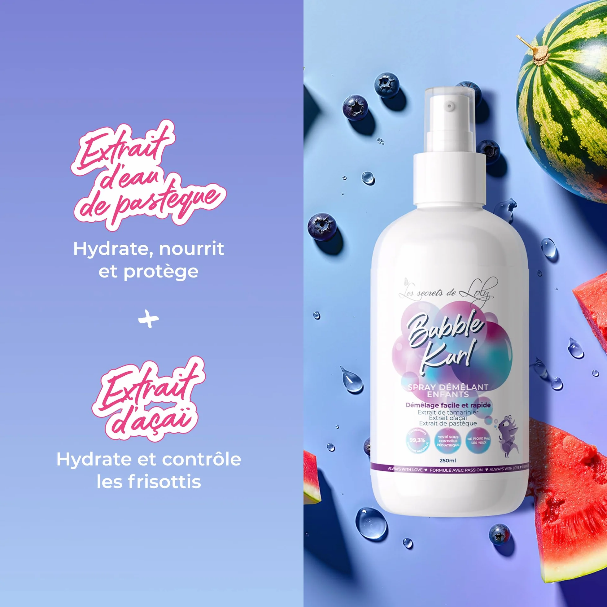 Les Secrets de Loly Bubble Kurl Spray démêlant enfant 250 ml Cheveux bouclés frisés crépus