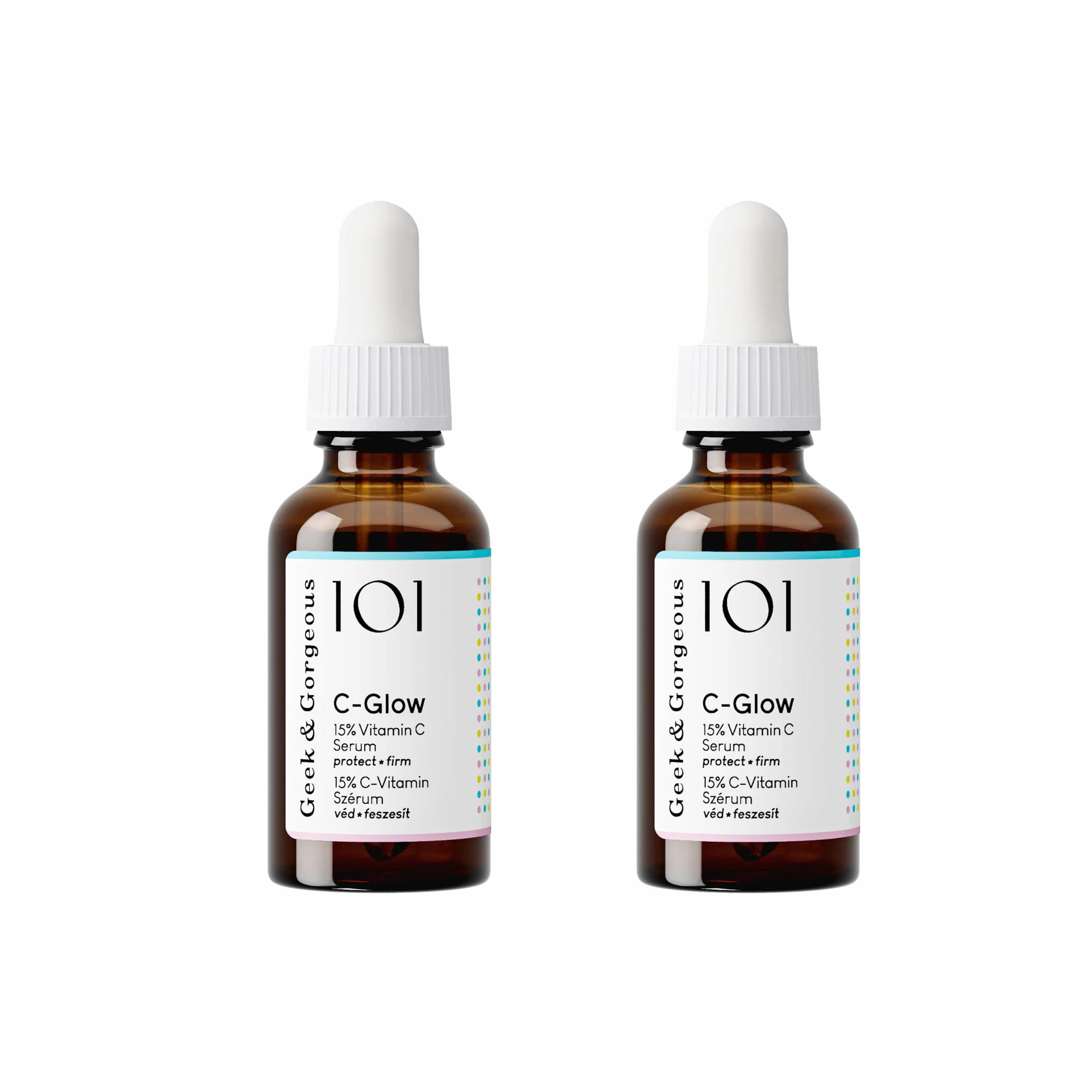 Geek & Gorgeous - C-Glow - Sérum à 15% de vitamine C + acide férulique & vitamine E, protège contre les dommages environnementaux, stimule le collagène & unifie le teint - tous les types de peau, Pack