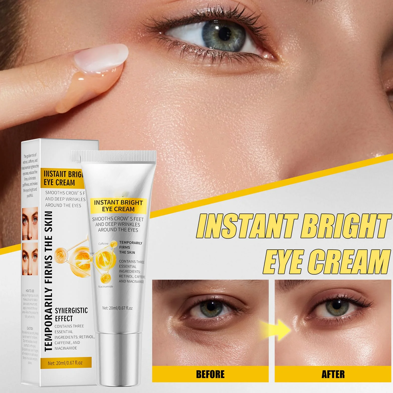 Crème contour des yeux au rétinol anti cernes poches rides ridules hydratante 20ml