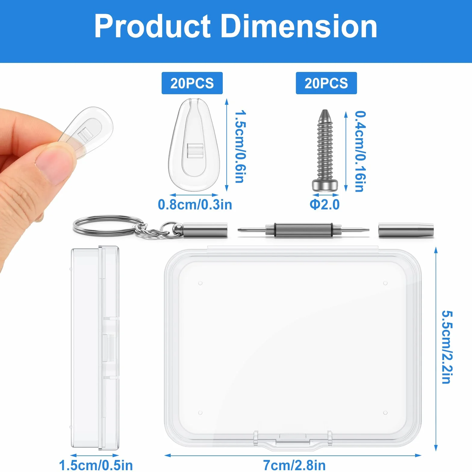 Plaquettes de Nez de Lunettes en Silicone 10 Paires, Kit de Réparation avec Vis Pincette et Chiffon