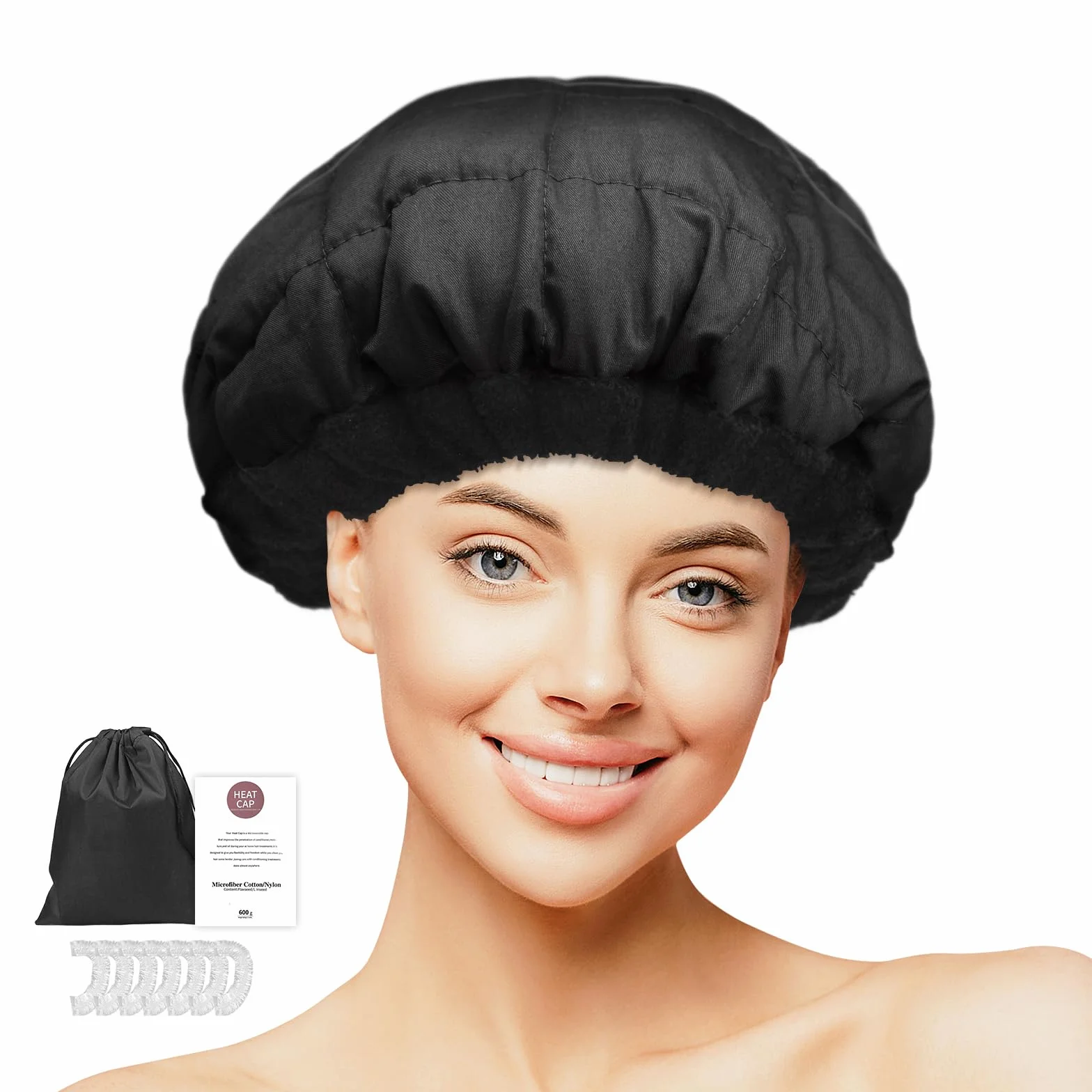 MQUPIN Bonnet Chauffant Cheveux Soin, Bonnet Chauffant Capillaires Profondément pour Tous Types de Soins, Casque Chauffant en Profondeurcoton en Microfibre, Chauffage par Micro-ondes(Noir)