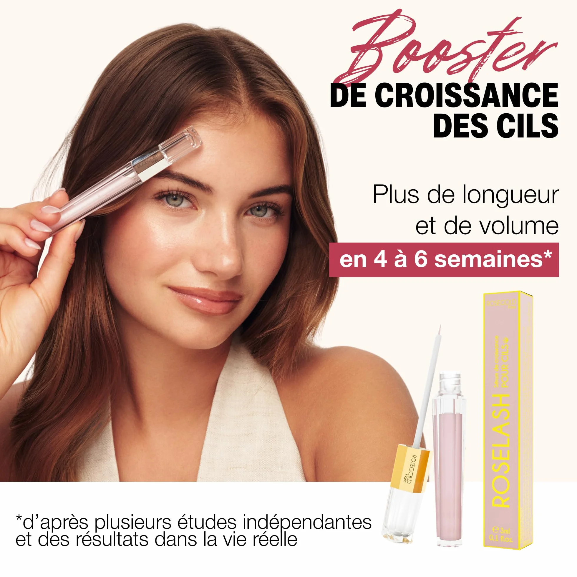 ROSELASH Nouvelle Formule Sérum de Croissance de Pousse Cils plus fournis longs épais - Fabriqué en France - Sans hormone Sans parfum - Vegan | Sérum pour cils pour promouvoir des cils plus longs et plus volumineux, 99 % naturel, sans hormones, sans parfu