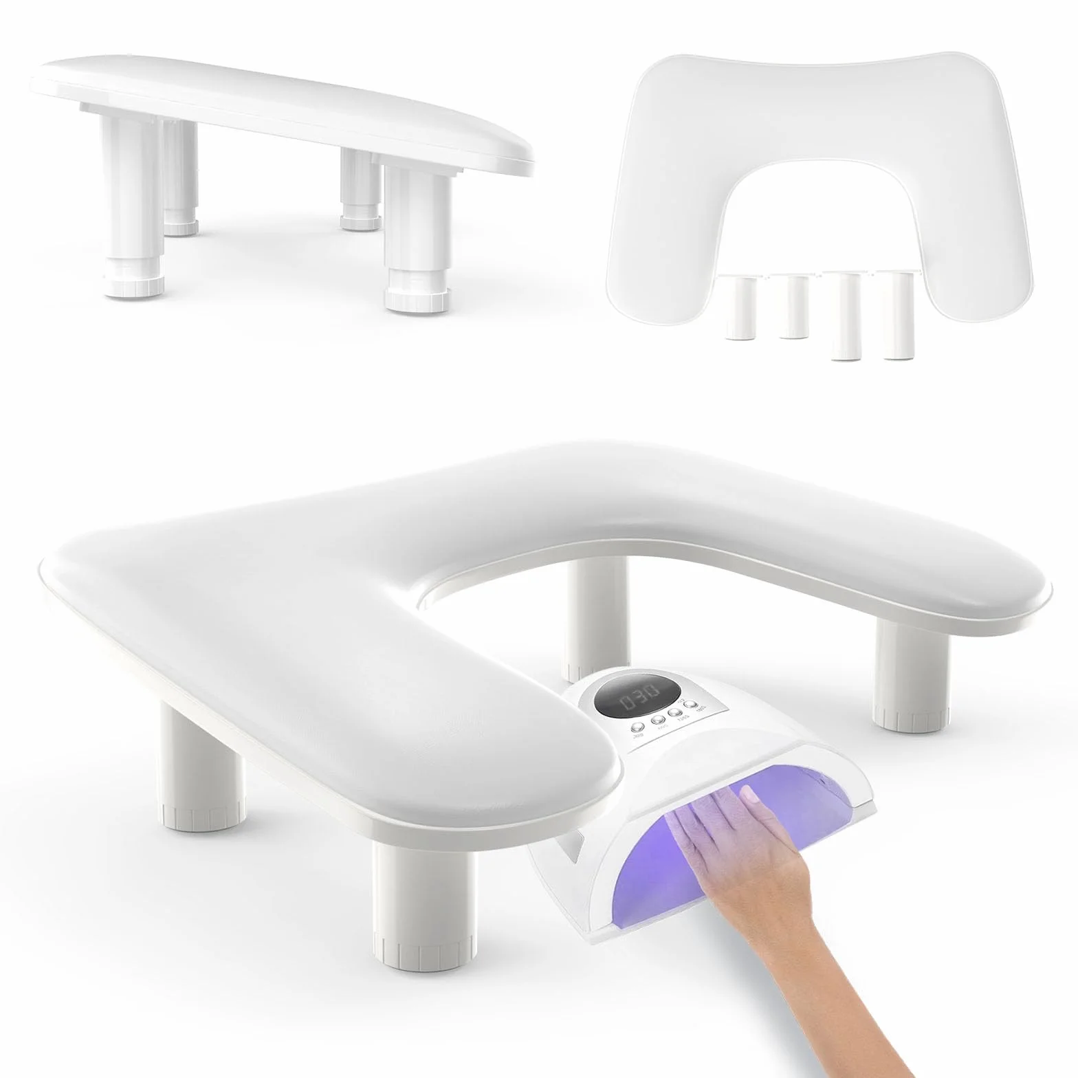 ZIZZON Accoudoir en forme de U réglable en hauteur pour manucure - Repose-main en microfibre et cuir synthétique - Pour manucure