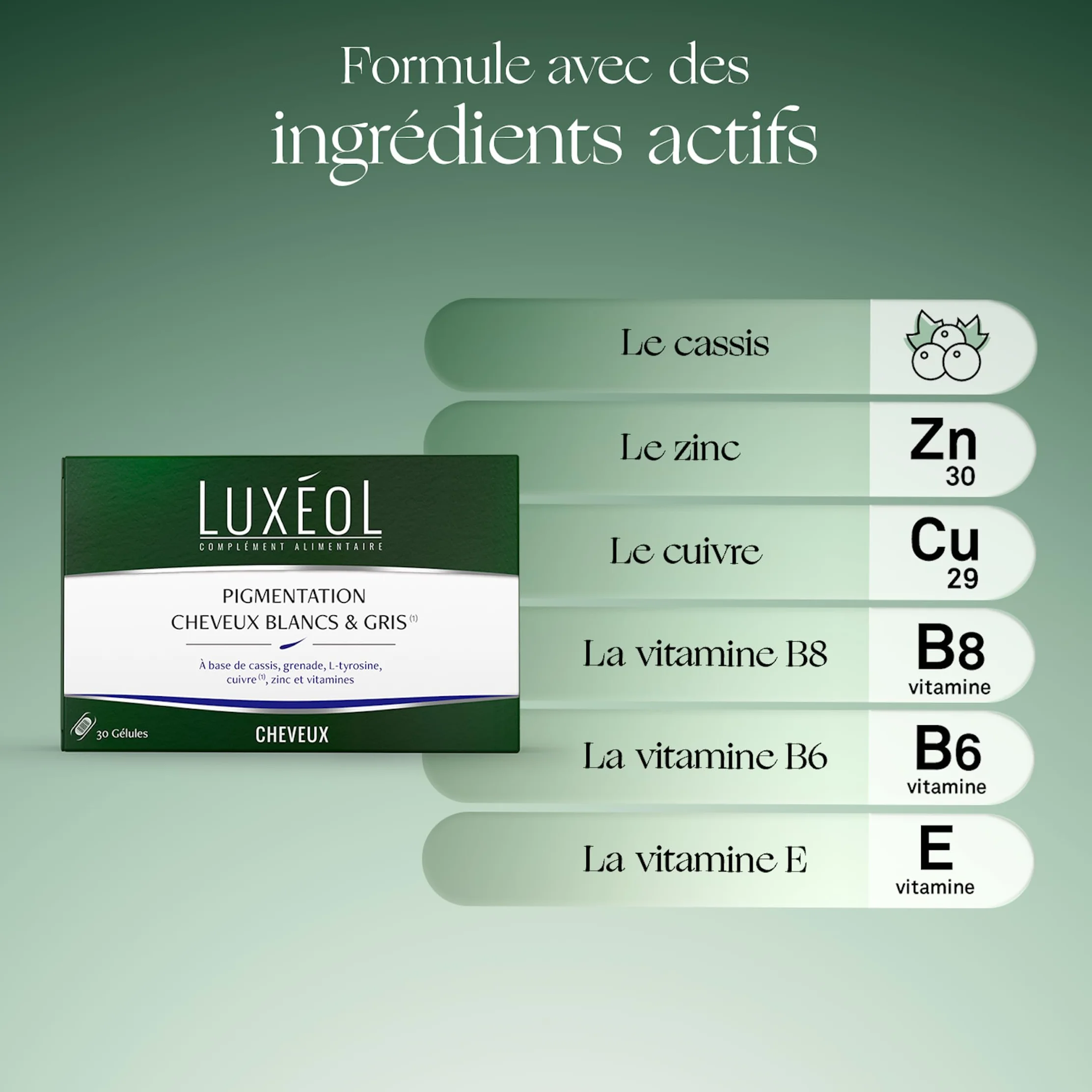 LUXÉOL Complément Alimentaire Pigmentation Cheveux Blancs & Gris 30 Gélules Programme 1 Mois
