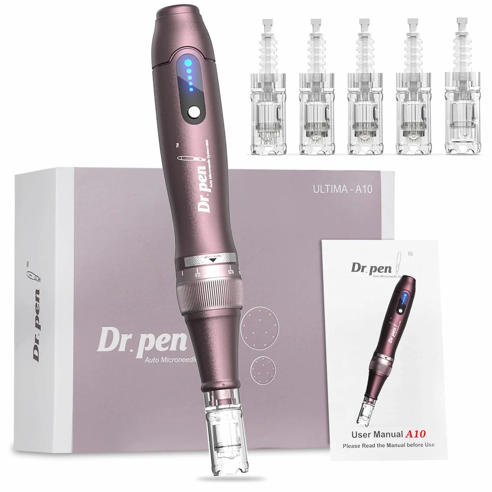 Dr.pen Ultima A10 Microneedling Pen - Dermapen Microneedling Professionnel Sans Fil Réglable pour le Visage, le Corps et la Croissance des Cheveux/Barbe avec 5 Cartouches - Meilleur Cadeau pour Femmes