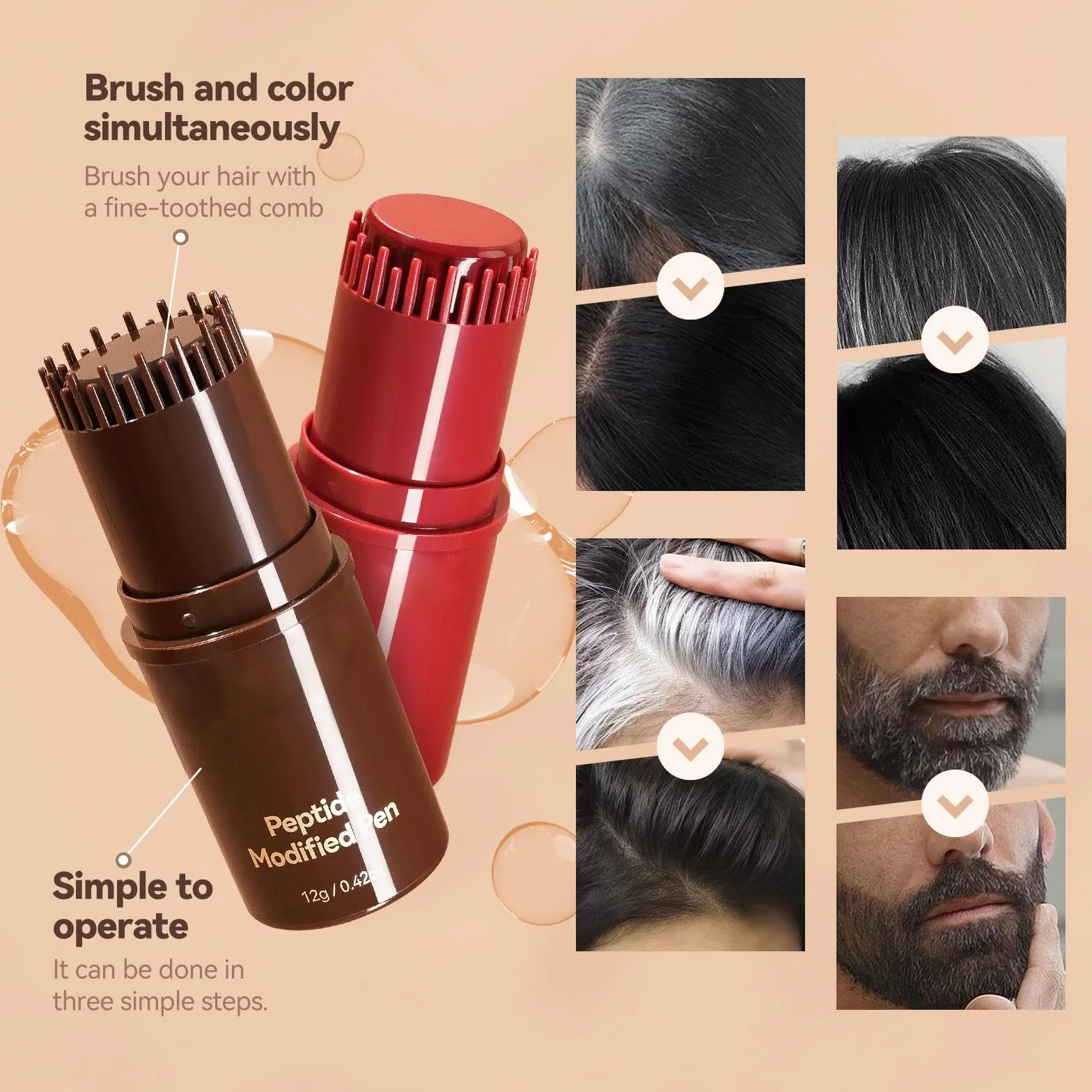 Coloration jetable pour cheveux longue durée, couvre cheveux blancs, lot de 2