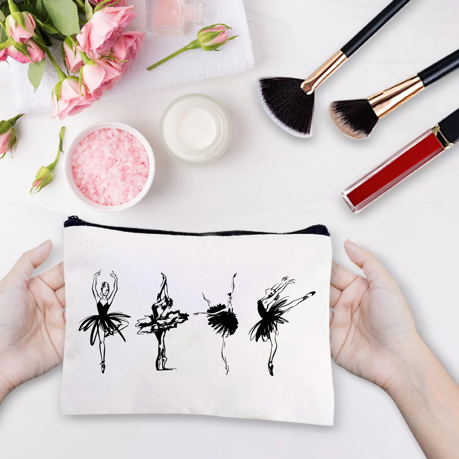 CREATCABIN Trousse Maquillage Danseuse Ballet en Toile avec Fermeture Éclair 25x18cm