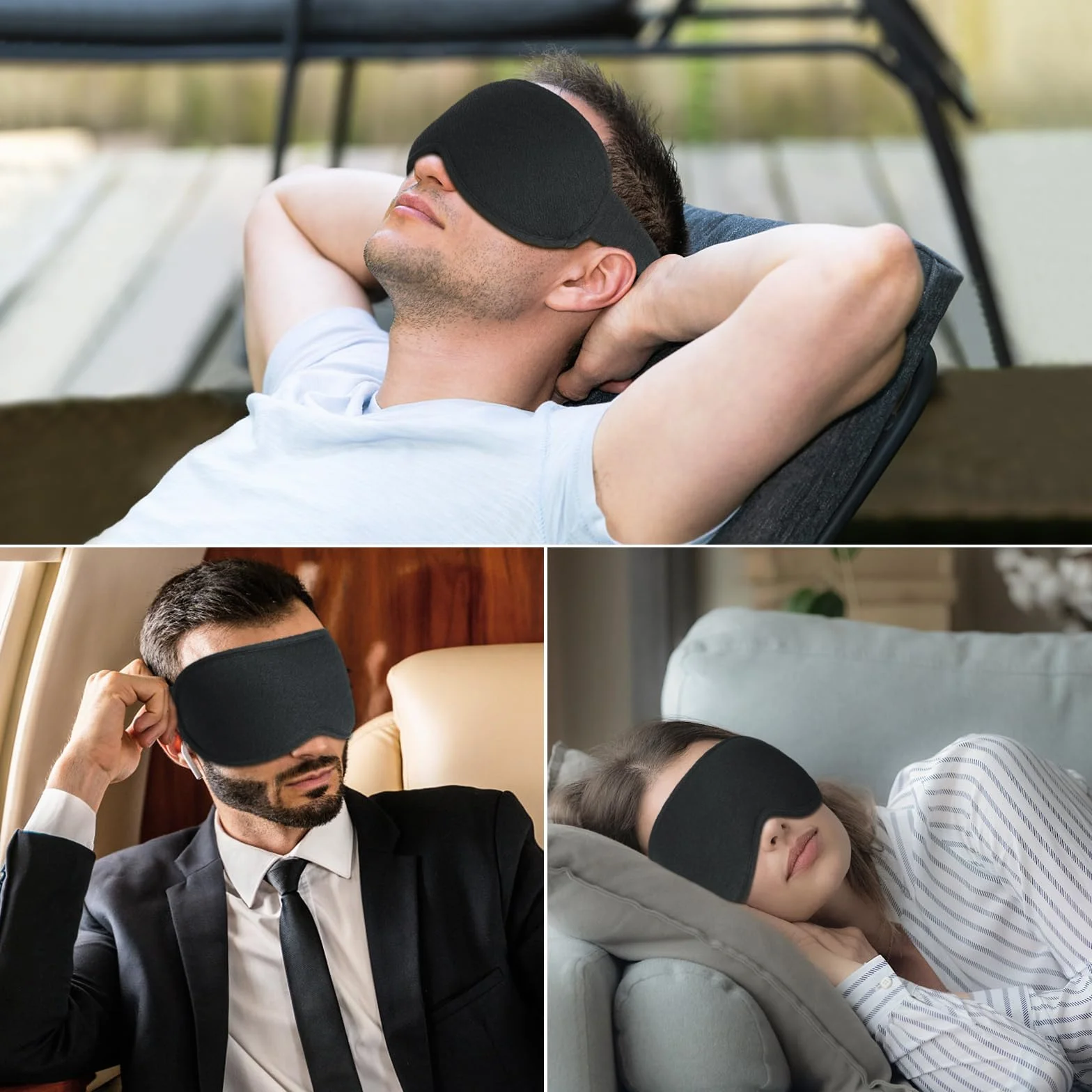 Gritin Masque de Nuit Occultant 100% Hommes Femmes, Masque de Sommeil Zero Pression Ergonomique 3D, Cache Yeux Ultra Doux Confortable