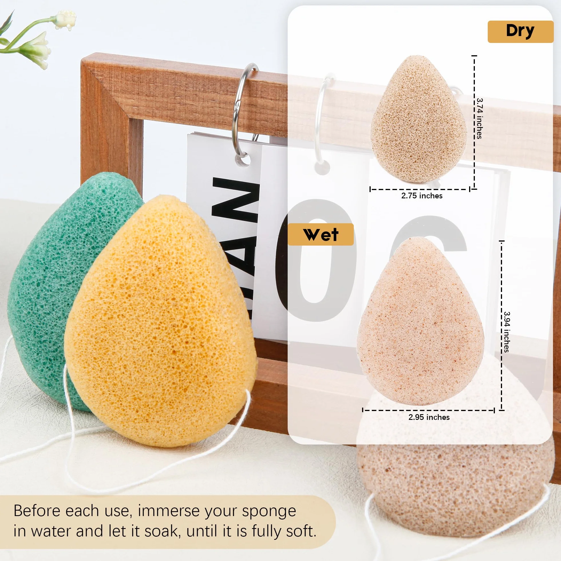 Éponge Konjac Lot de 6 Visage Naturelles Nettoyage Doux Exfoliation Bio