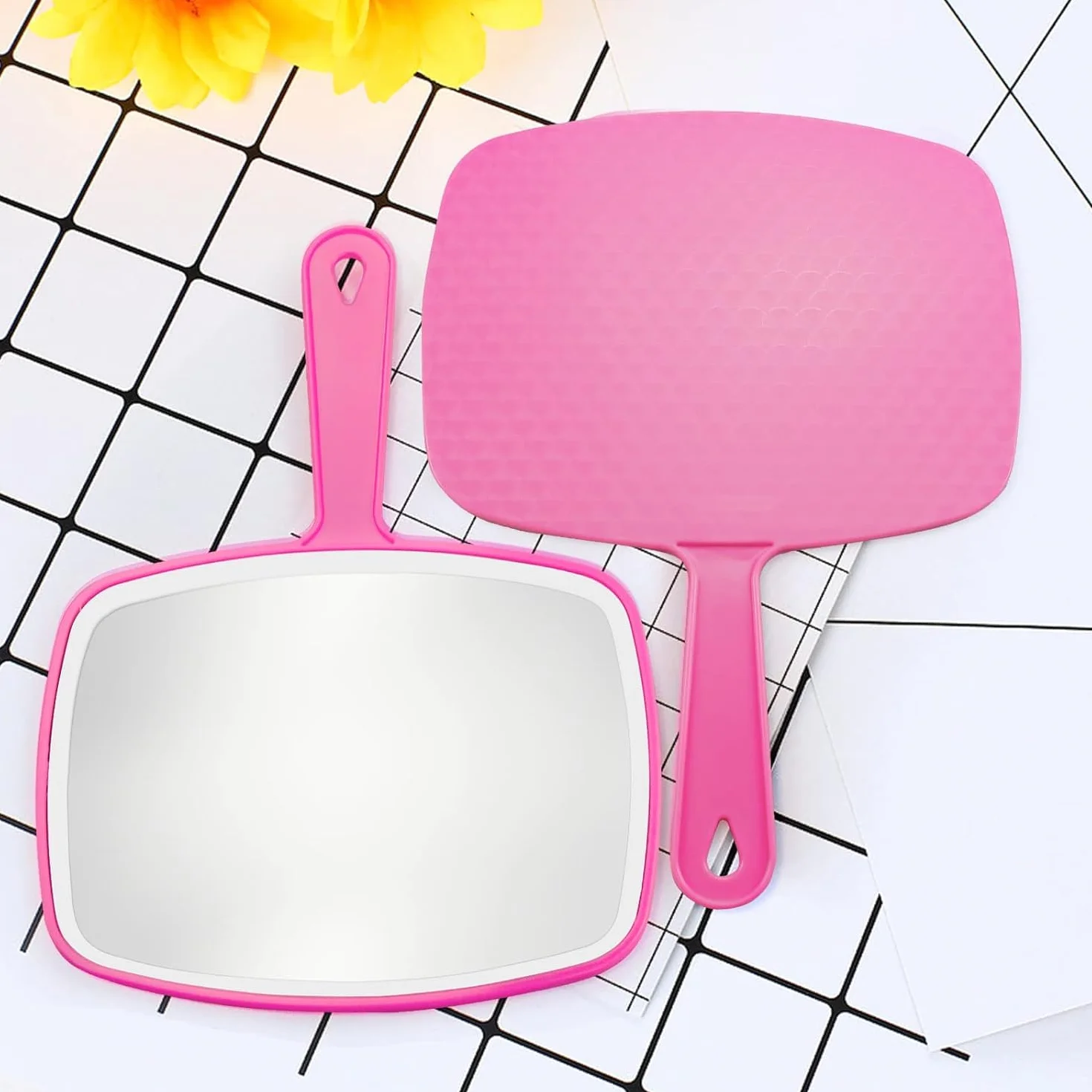 Miroir à Main Lot de 2 avec Poignée Rose 26.4 x 18.8 cm