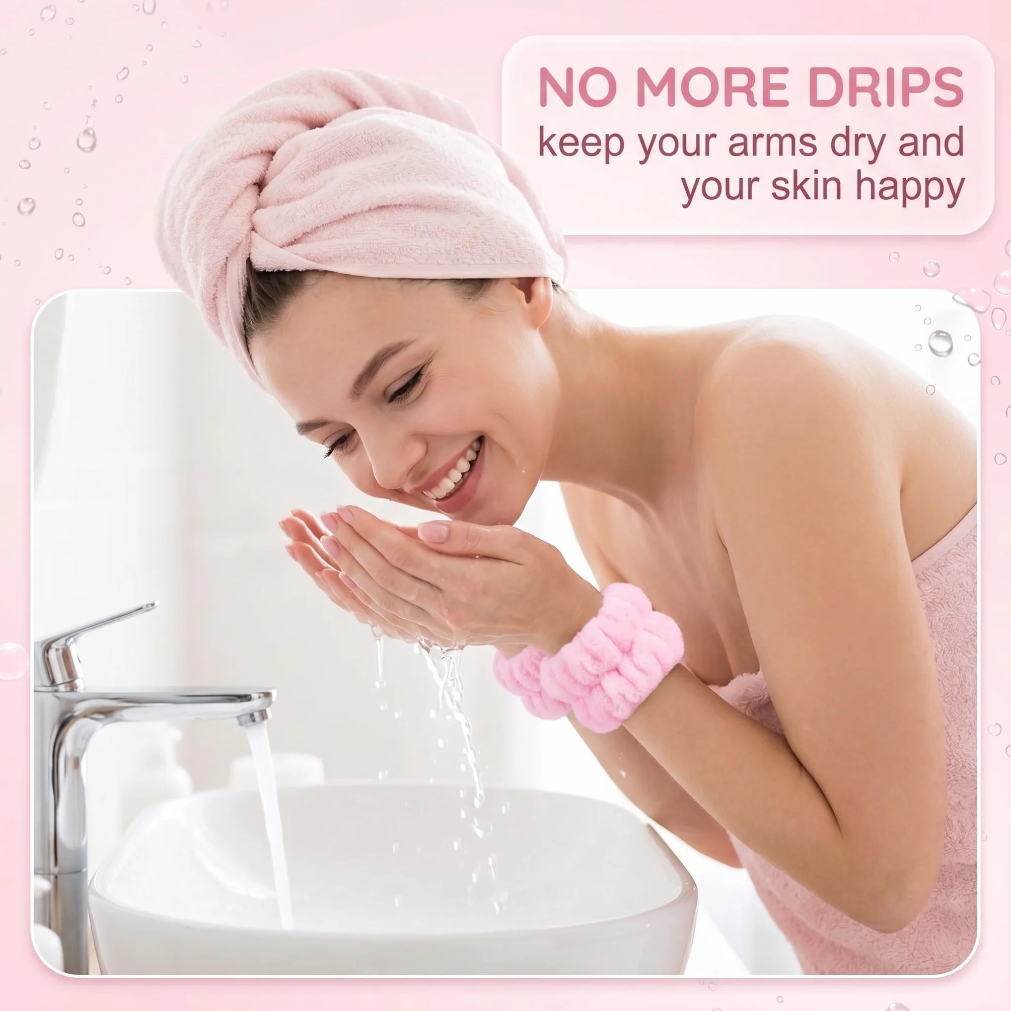 Bandeau Poignet Lavage Visage Microfibre Douce Anti-Goutte 4 Couleurs Blanc Rose Lilas Kaki