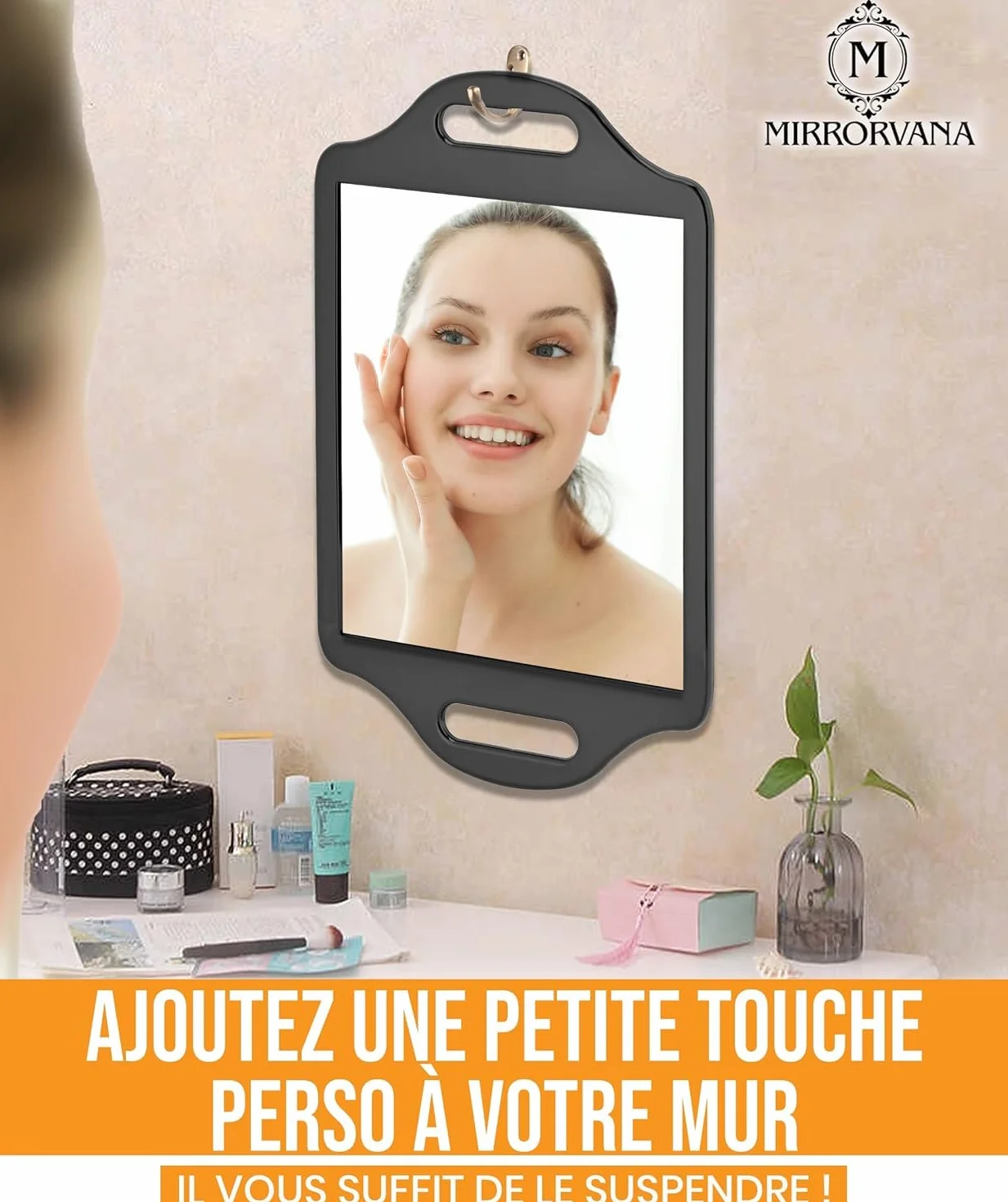 Mirrorvana XL Miroir à Main Professionnel 35 cm x 21 cm Noir pour Barbier et Salon de Coiffure