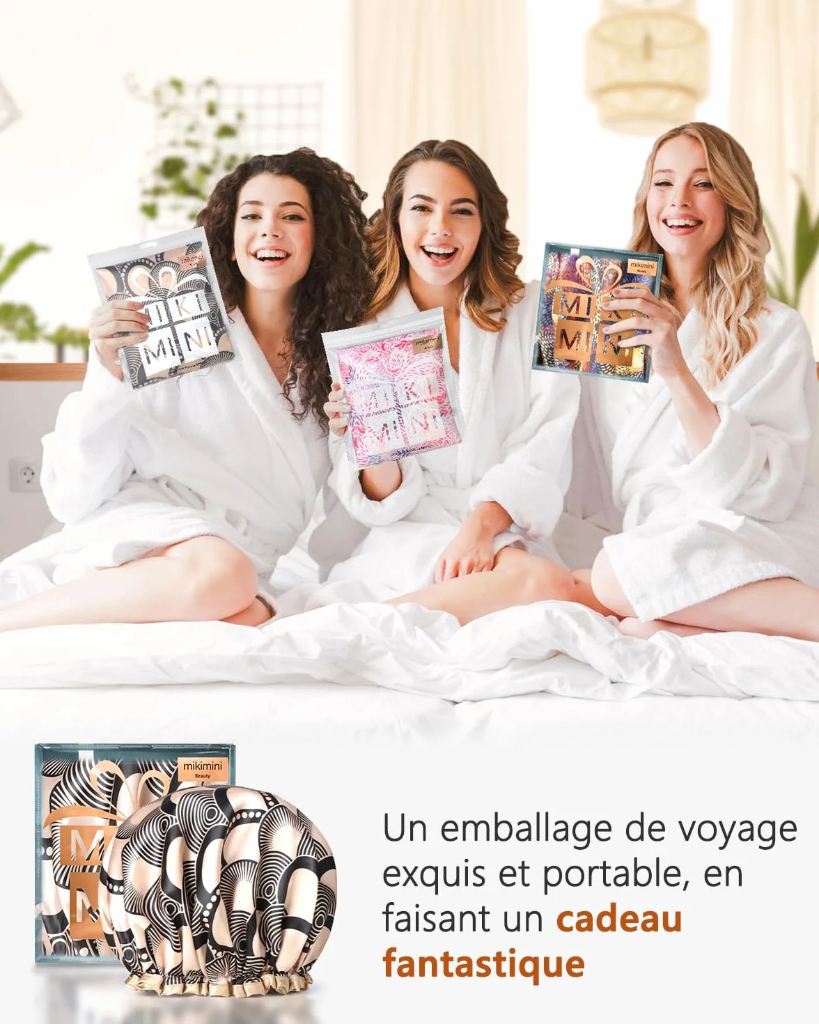 Bonnet de Douche réutilisable pour cheveux longs, imperméable, lavable, motif Champagne, double couche