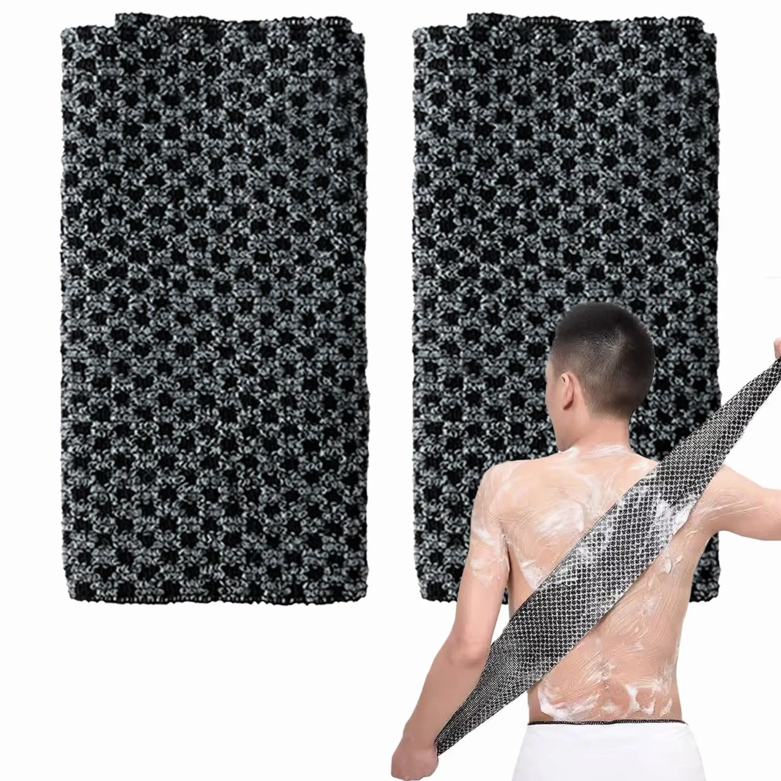 DALAETUS Serviettes Exfoliantes Japonaises 2 Pièces, Gommage du Japonais Set, Débarbouillettes pour le Dos Noir