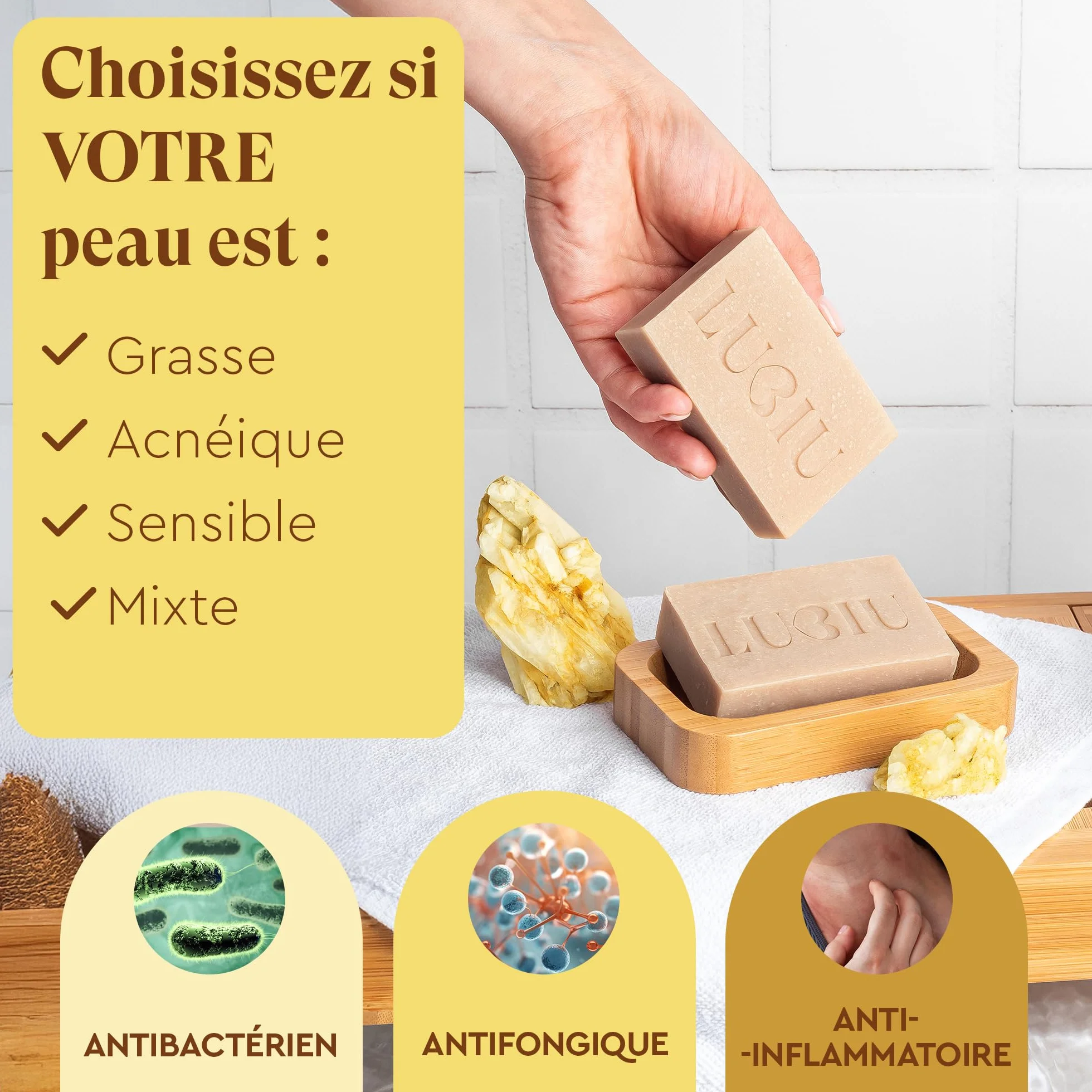 Savon au Soufre 100g Visage Acné Corps Sans Parfum Artisanal