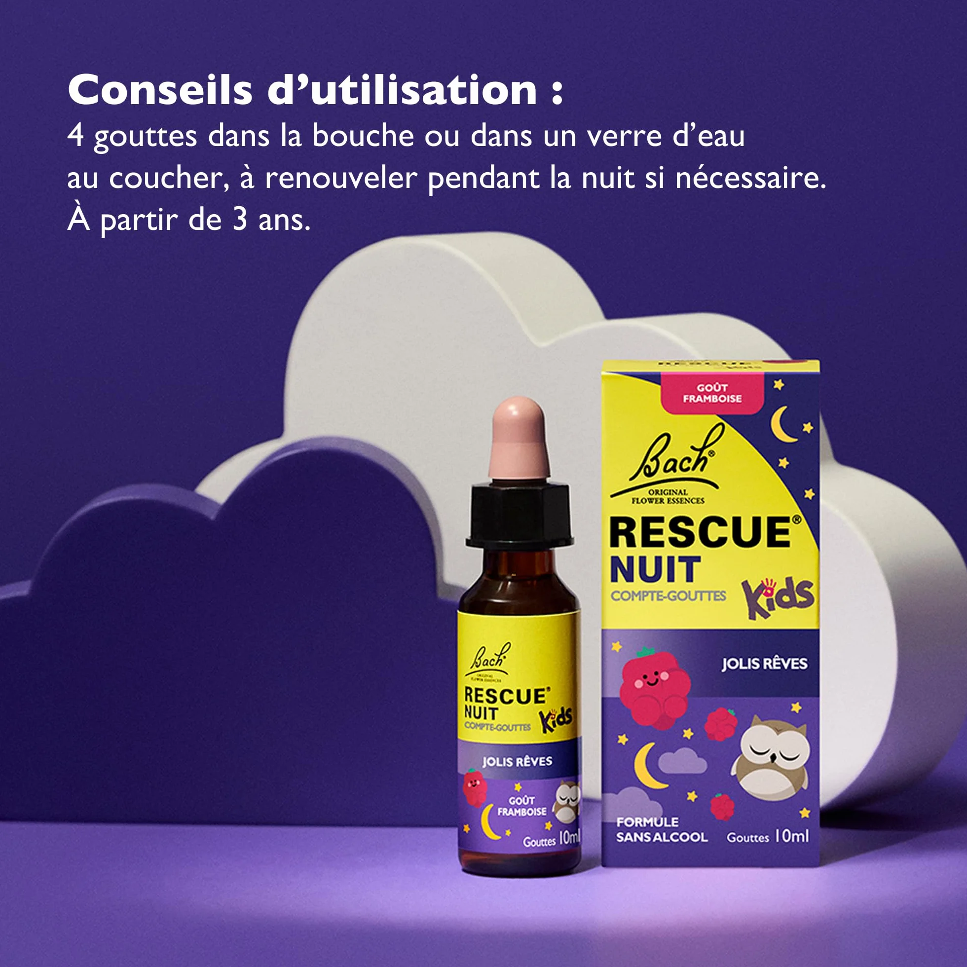 RESCUE NUIT KIDS Jolis Rêves Apaisement Relaxation Formule Sans Alcool Goût Framboise Dès 3 Ans Compte-gouttes 10 ml