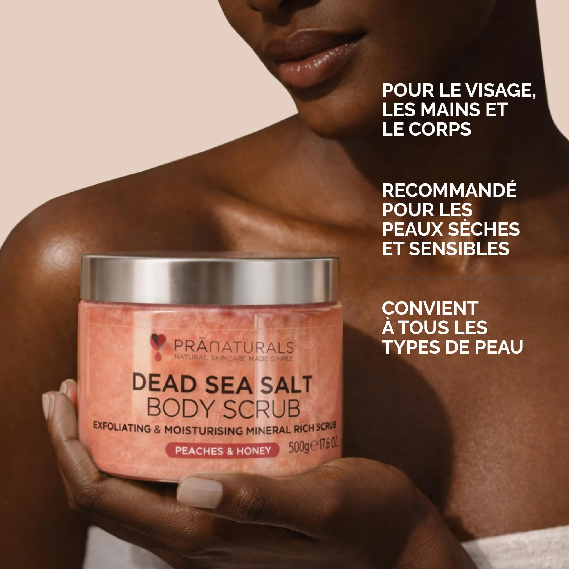 PraNaturals Gommage au Sel de la mer Morte 500 g – Hydratant & Nourrissant, aux Huiles Naturelles & Minéraux, Sans Parabens, Végan