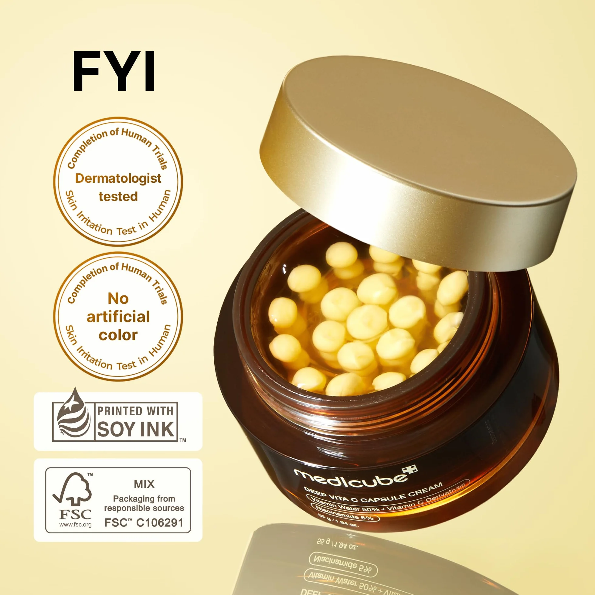 medicube Hidratante Facial Deep Vitamin C Golden Capsule, Cápsulas Liposomales Para Arrugas – 1.94 oz