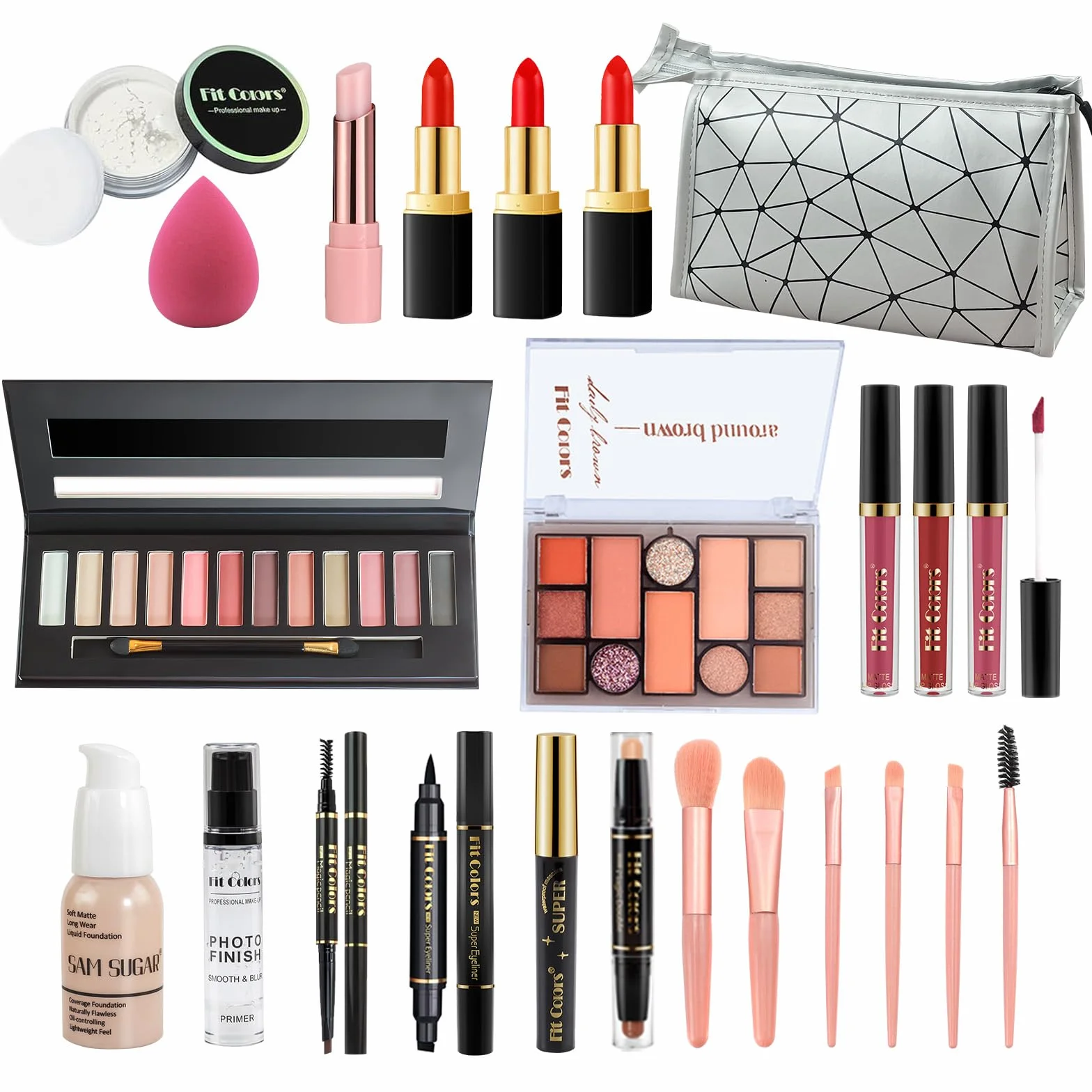 Proamate Ensemble de maquillage tout-en-un, kit de démarrage cosmétique avec sac de rangement portable, palette de maquillage de voyage, fard à paupières, fond de teint, brillant à lèvres, ensemble de
