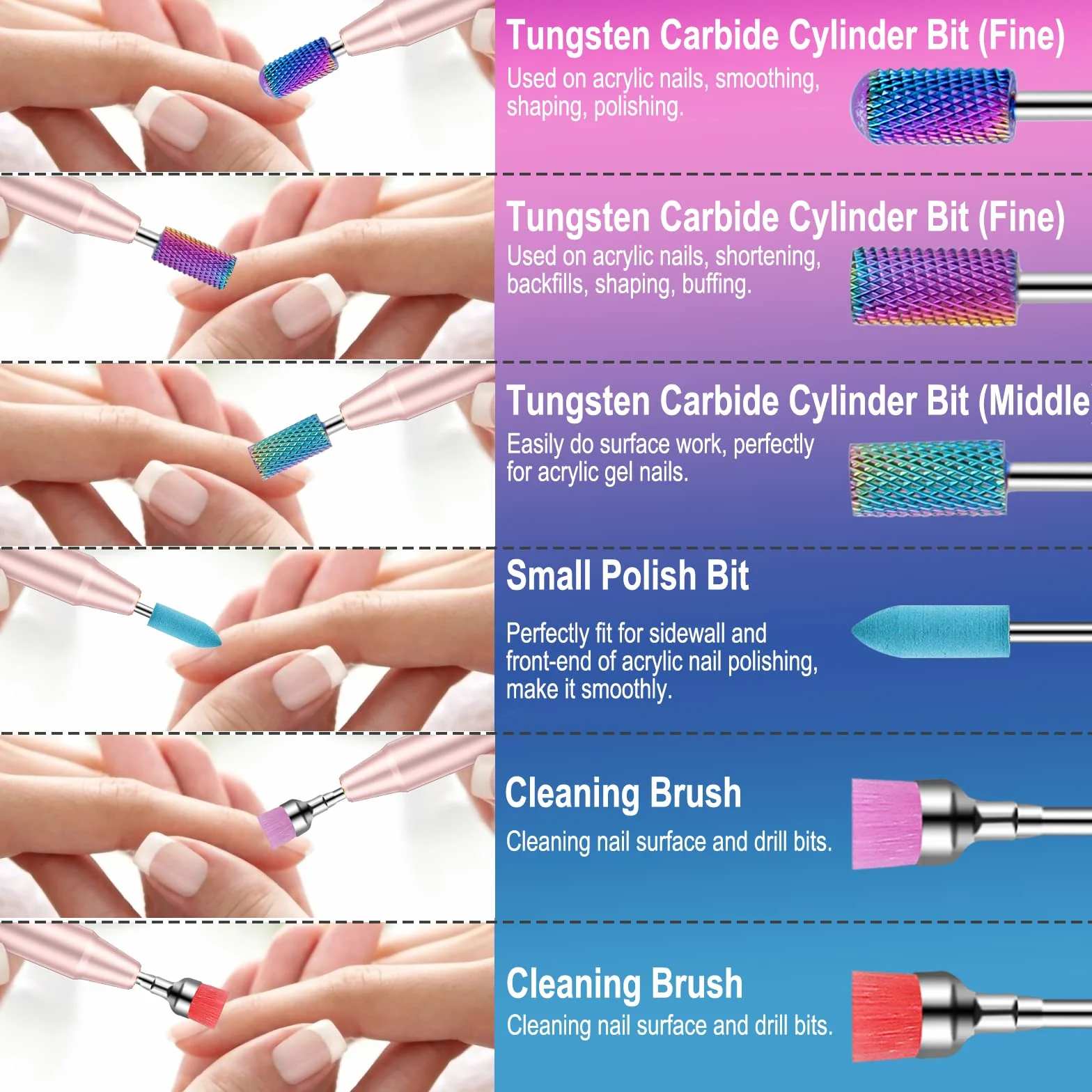 25 Pièces Embout ponceuse ongles avec Porte-Embouts Strass, Forets à ongles Diamant Céramique Carbure 3/32 Pouce pour Soins Cuticules, Manucure & Pédicure Gel Acrylique à Domicile ou Salon
