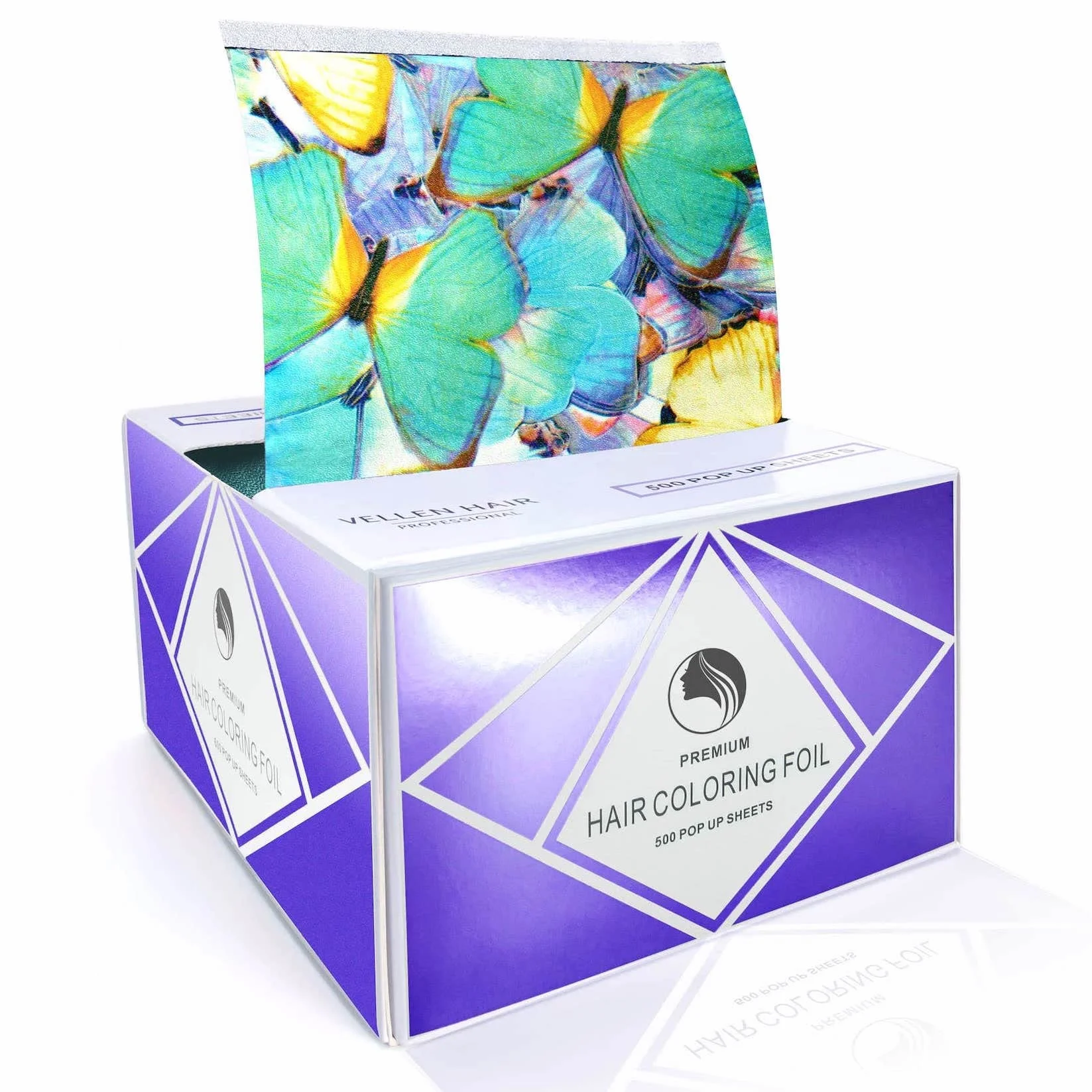 Vellen Hair Lot de 500 feuilles de papier aluminium gaufré, feuilles de papier pour cheveux, texturées antidérapantes - Papillons - 15 microns