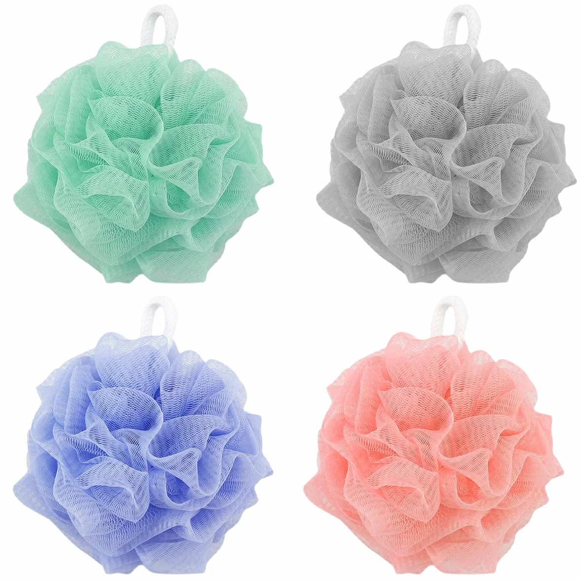 Éponge de Bain Fleur de Douche Lavable 4 Pièces Maille Moussante Exfoliante