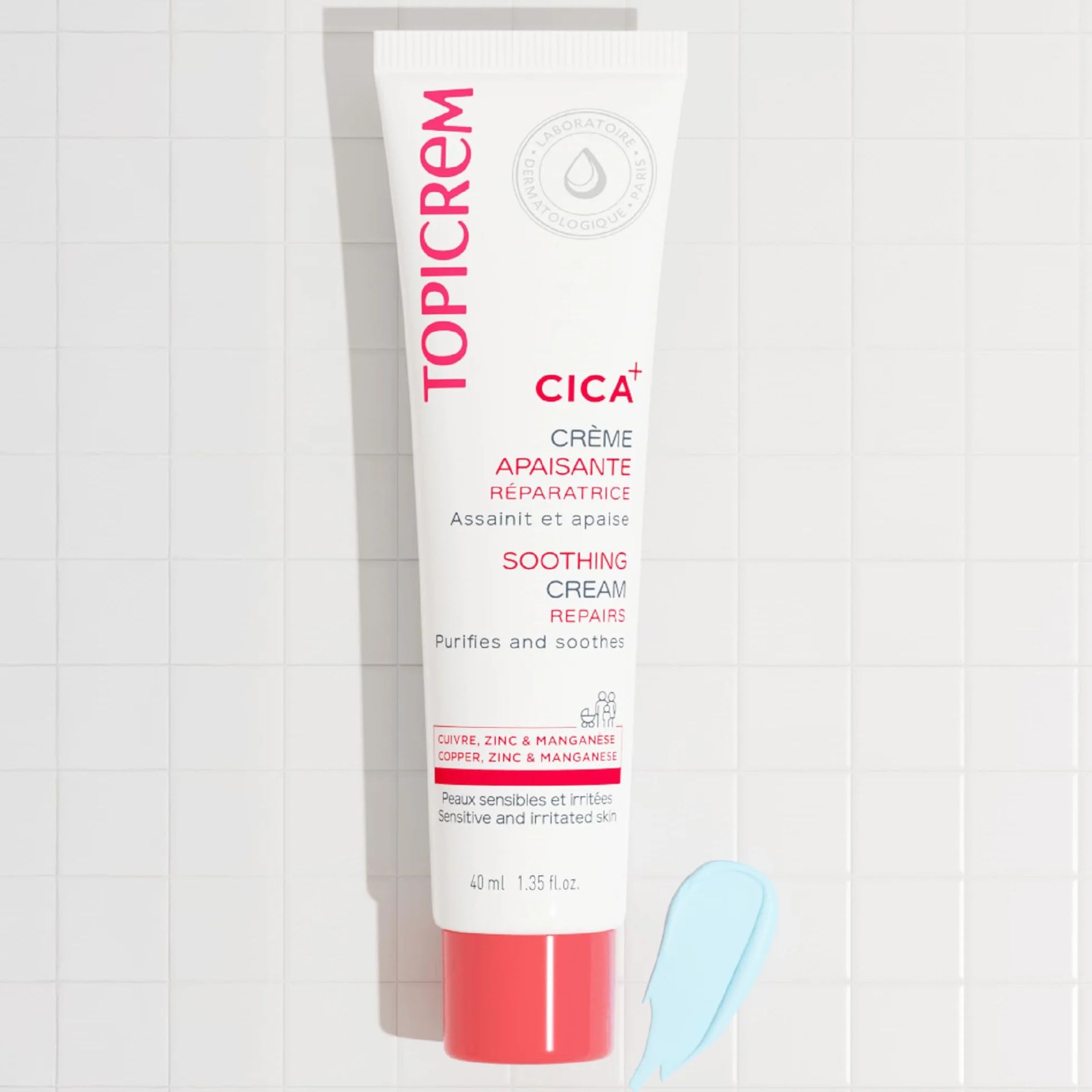 Topicrem CICA+ Crème Apaisante au Zinc et à l’Acide Hyaluronique pour Peau Sensible 40 ml